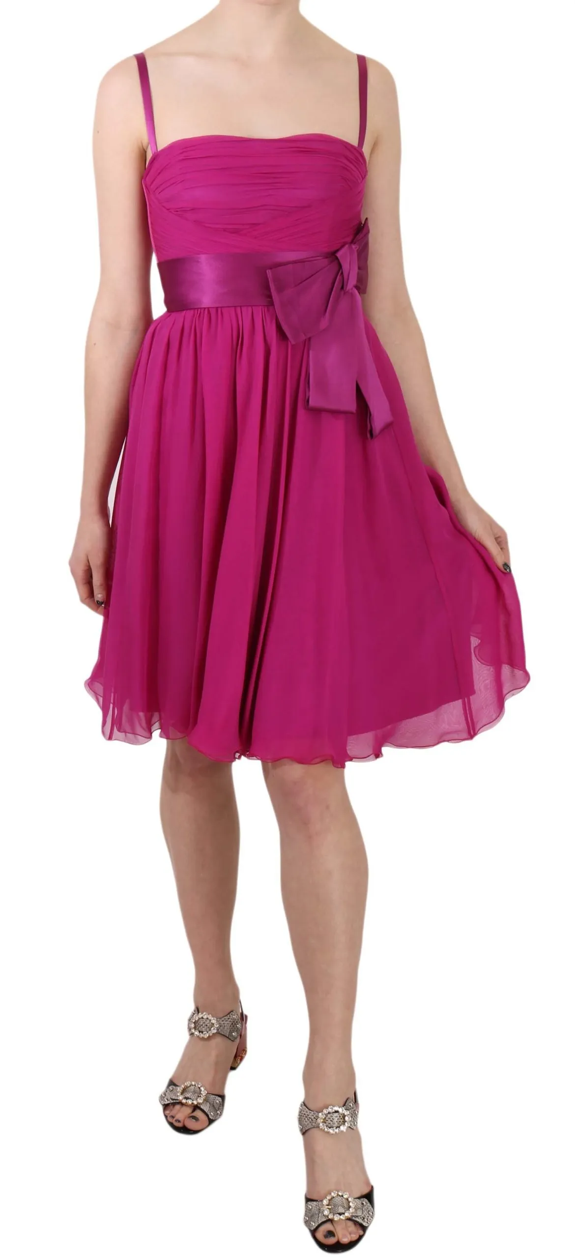 Dolce & Gabbana Women's Elegant Fuchsia Pink Silk Bow Front Dress