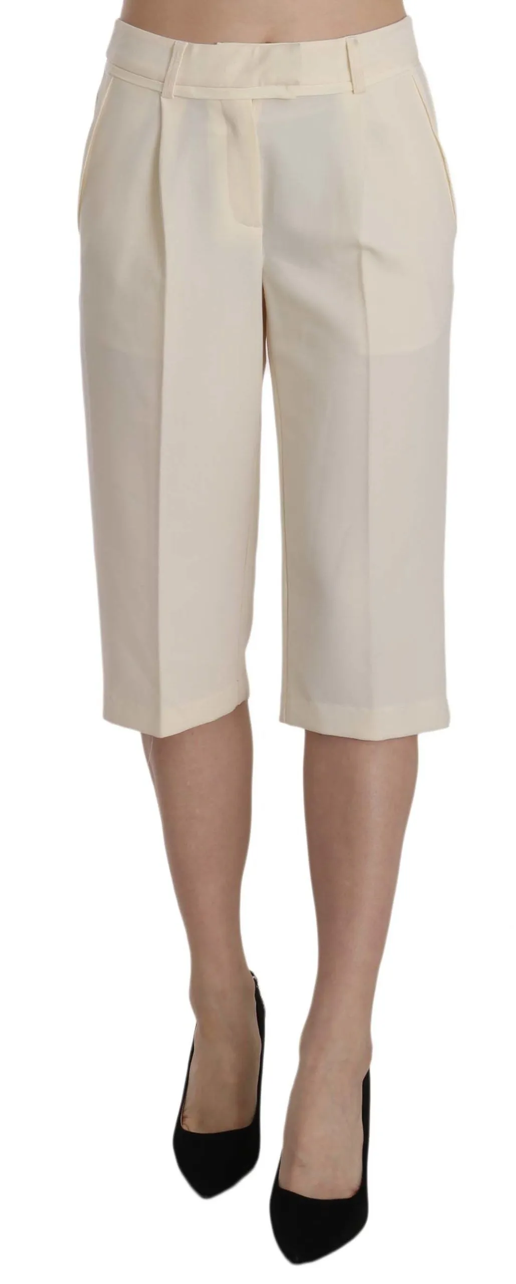 Silvian Heach Women's Elegant Straight Cropped Pants in Cream