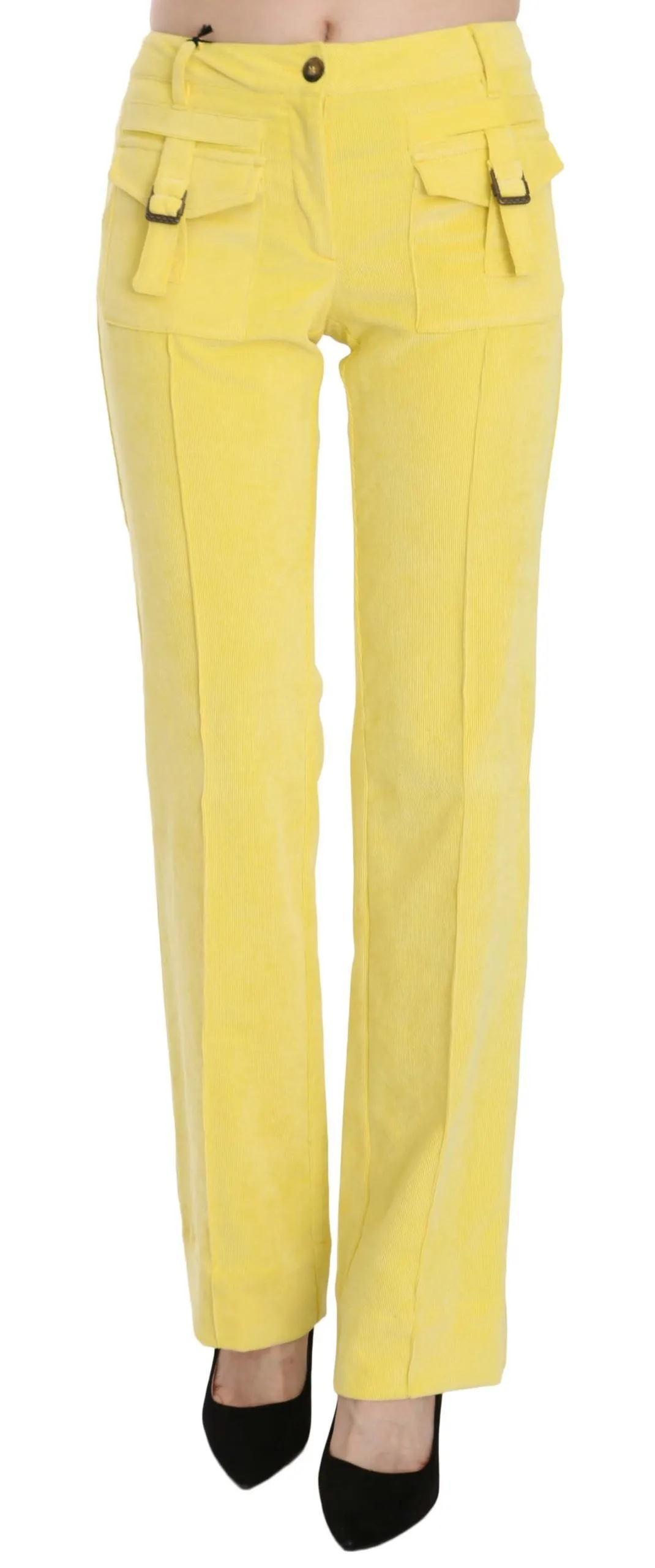 Just Cavalli Women's Chic Yellow Corduroy Mid Waist Pants
