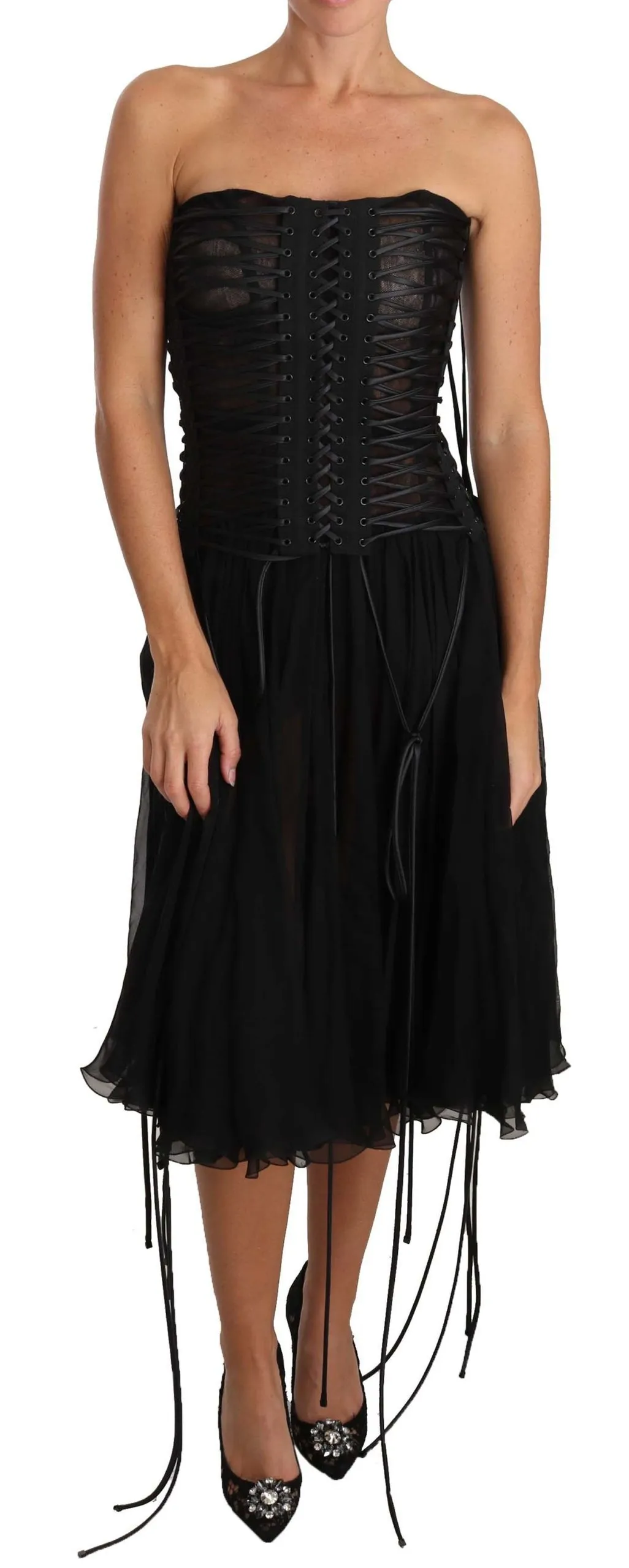 Dolce & Gabbana Women's Elegant Strapless A-line Midi Corset Dress