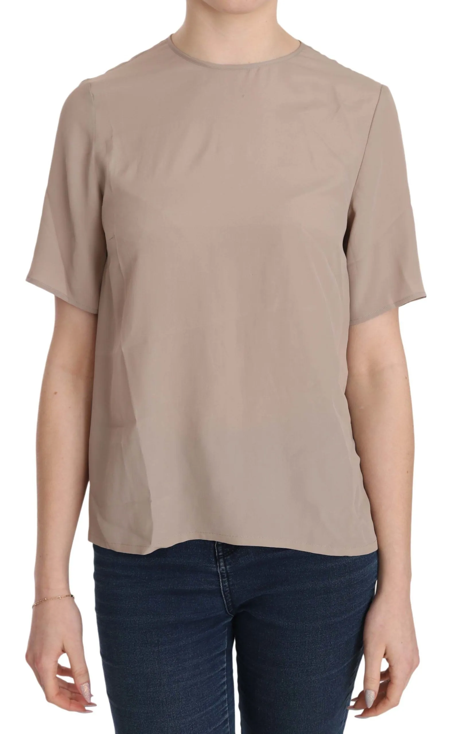 Dolce & Gabbana Women's Elegant Beige Silk Blend Crew Neck Blouse