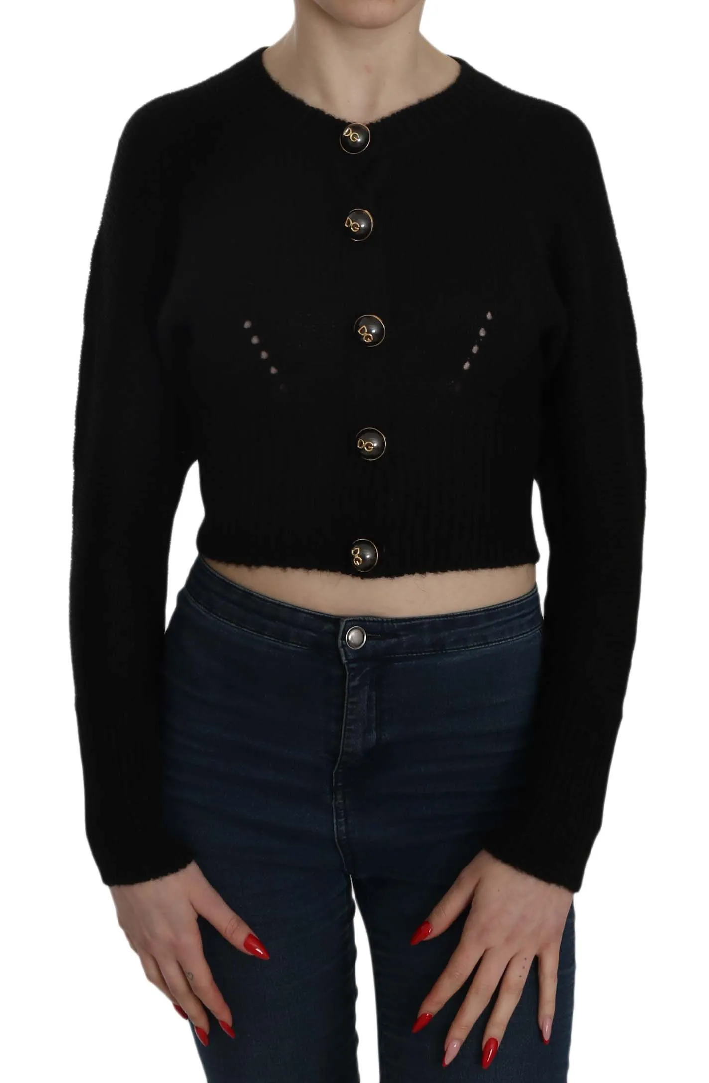 Dolce & Gabbana Women's Chic Black Cropped Cardigan with Button Details