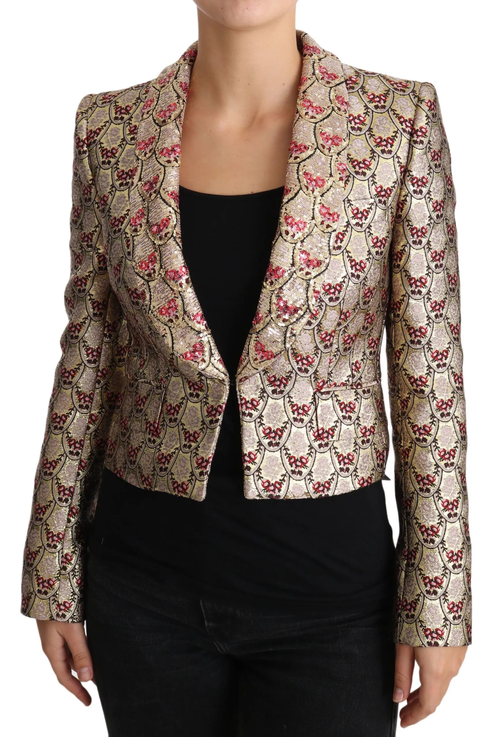 Dolce & Gabbana Women's Glittering Gold Floral Sequined Blazer Jacket