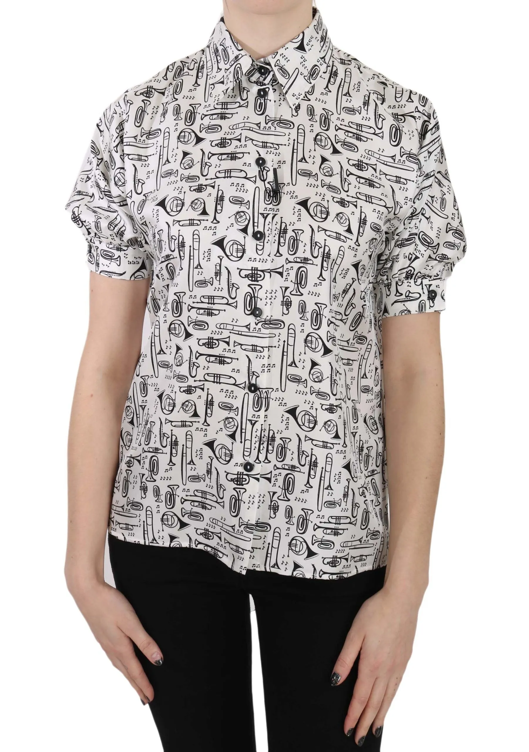 Dolce & Gabbana Women's Elegant Trumpet Print Silk Blouse