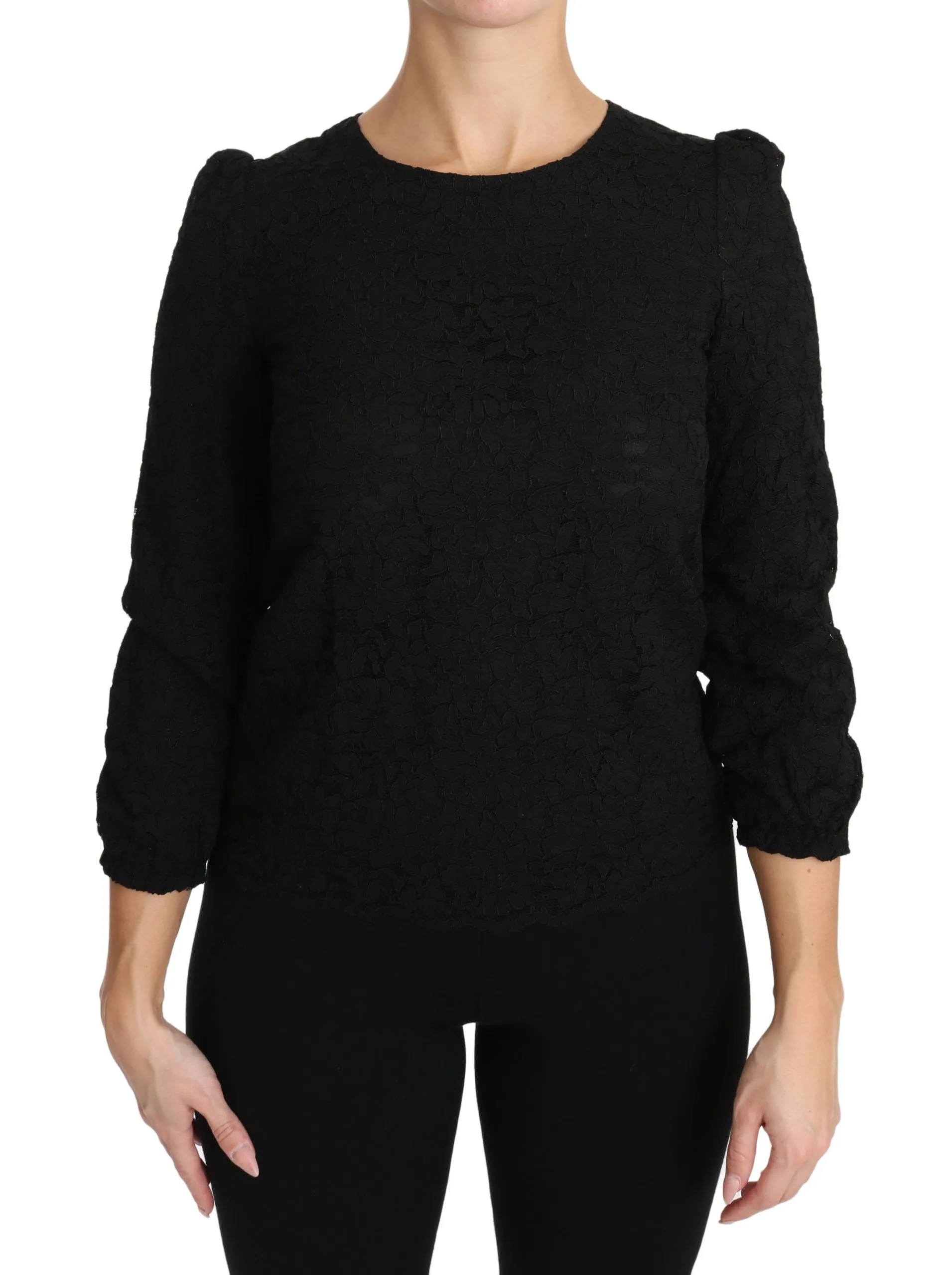Dolce & Gabbana Women's Elegant Black Floral Crewneck Blouse