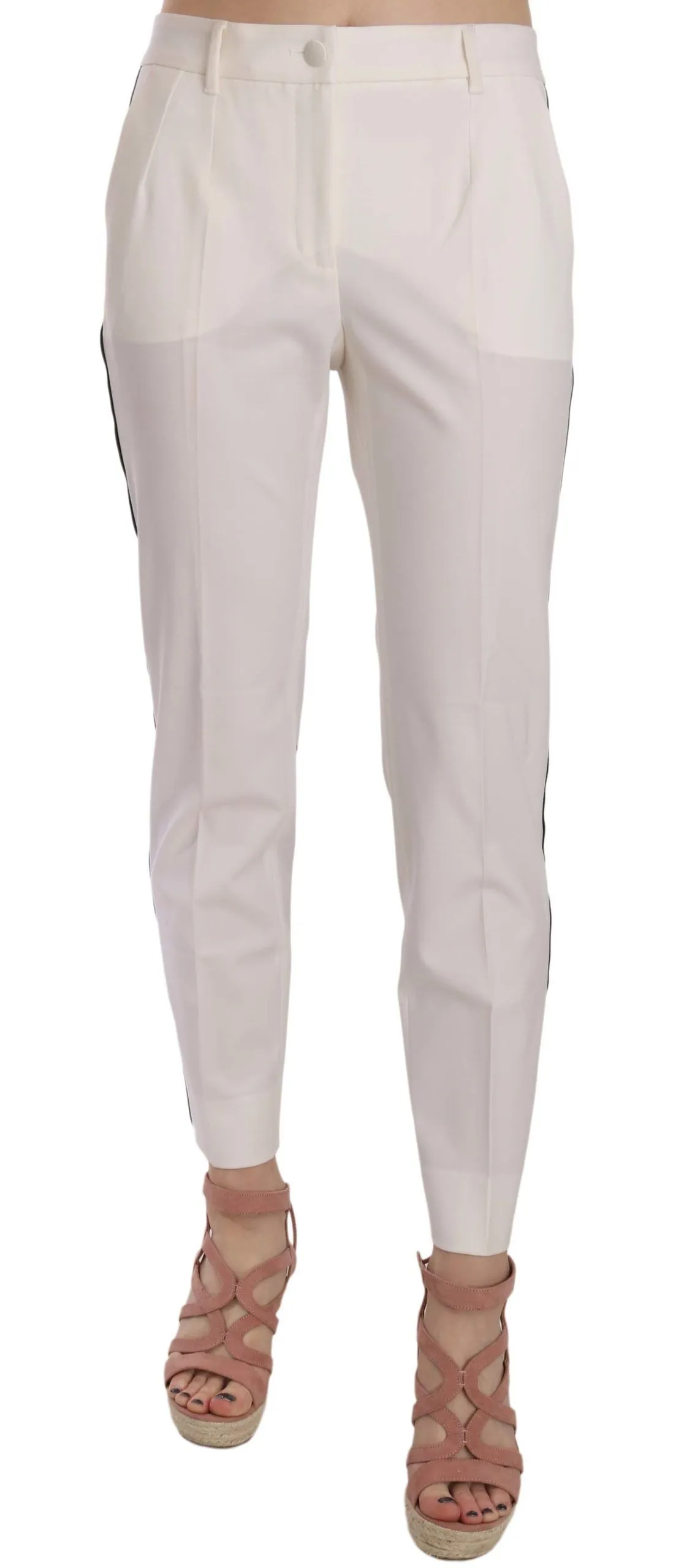 Dolce & Gabbana Women's Elegant White Stripe Wool Tapered Trousers