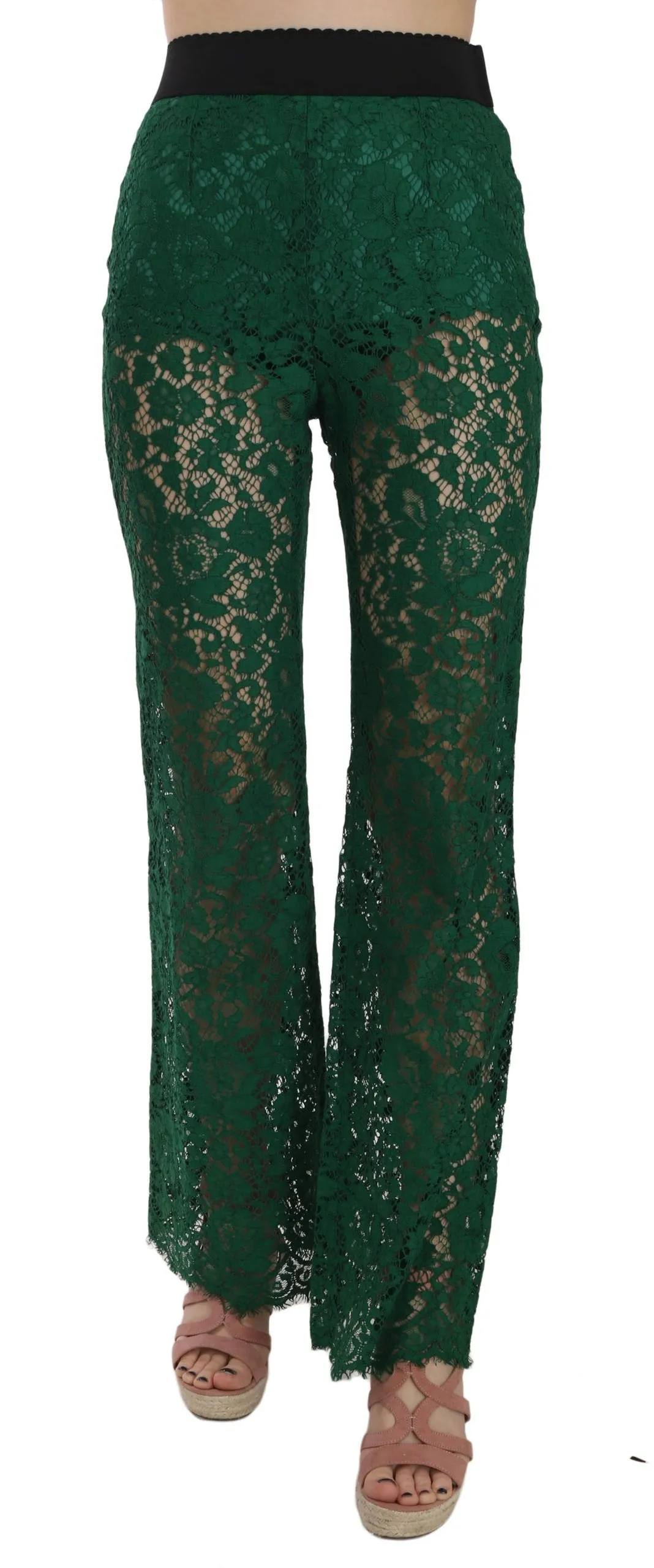 Dolce & Gabbana Women's Floral Lace Green Palazzo Trousers
