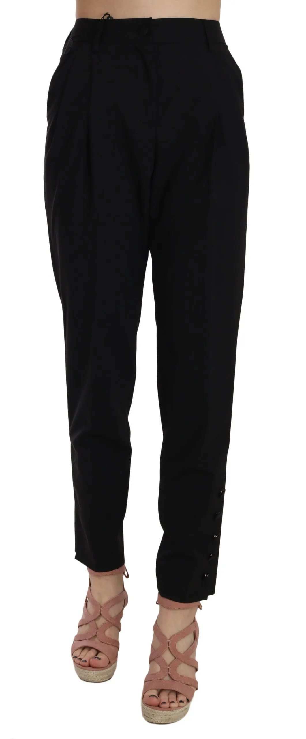 Dolce & Gabbana Women's Elegant Pleated Tapered Black Trousers