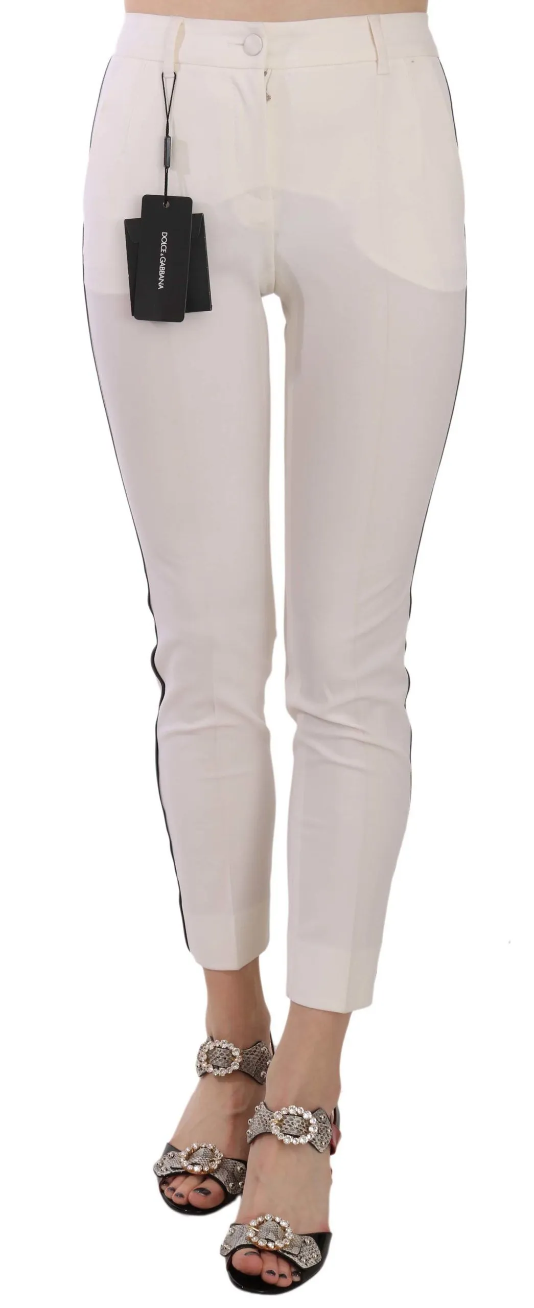 Dolce & Gabbana Women's Elegant Side Stripe Cropped Wool Trousers