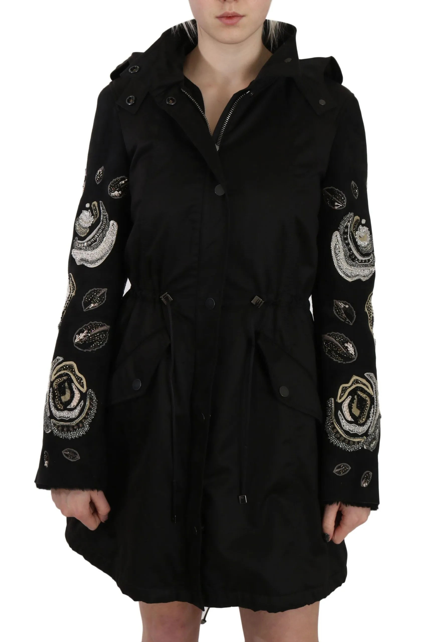 John Richmond Women's Elegant Black Beaded Parka Jacket for Women