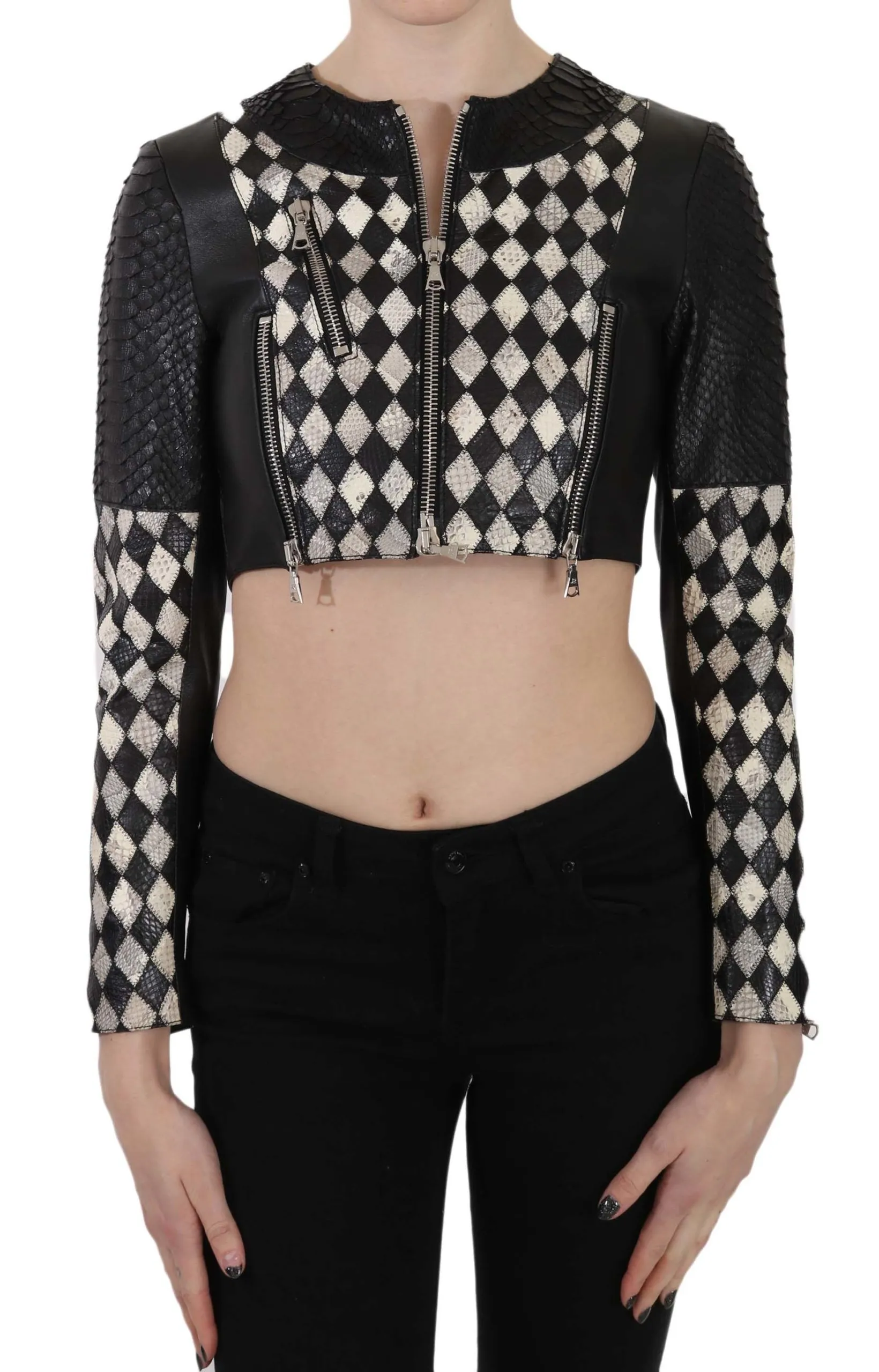 John Richmond Women's Chic Biker-Inspired Cropped Leather Jacket