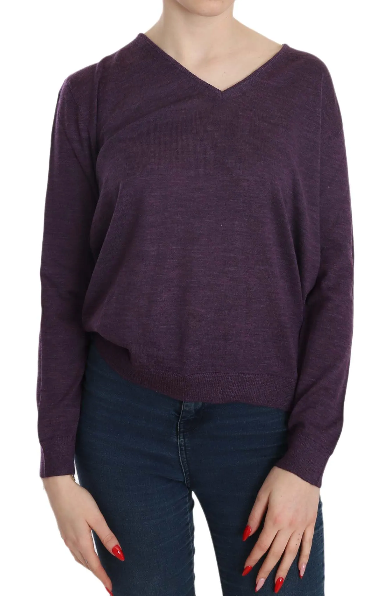 BYBLOS Women's Elegant Purple V-Neck Wool Blouse