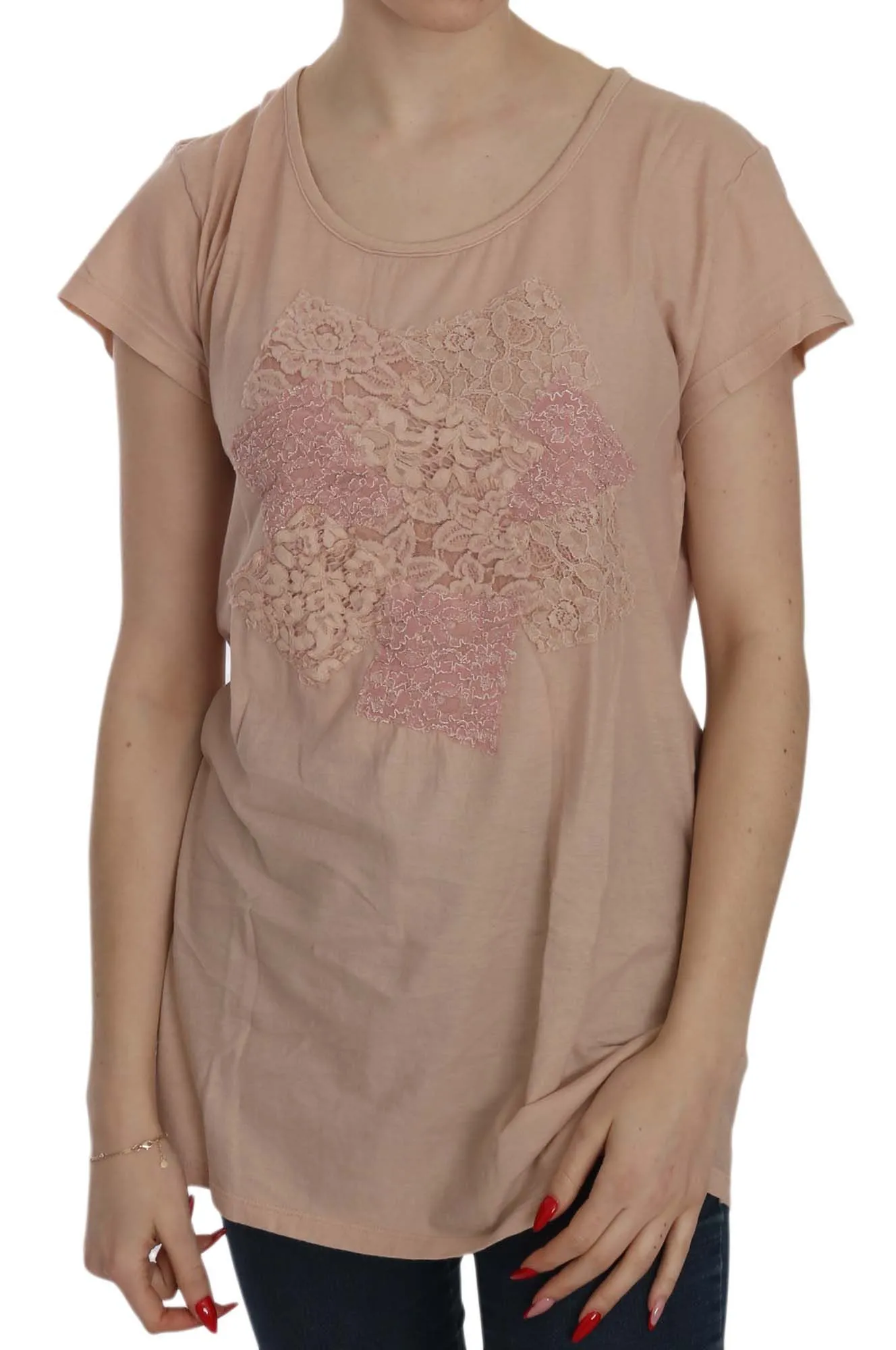 PINK MEMORIES Women's Elegant Cream Lace Round Neck Blouse