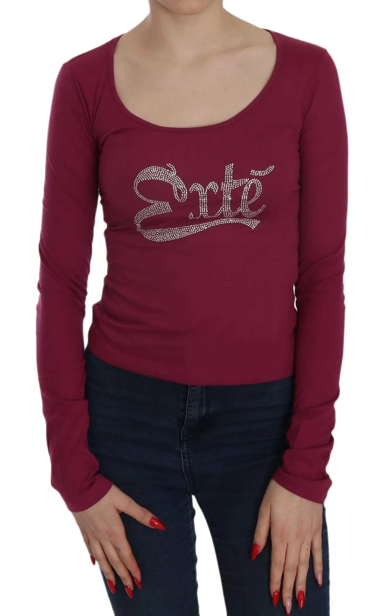 Exte Women's Fuchsia Crystal Embellished U-Neck Blouse