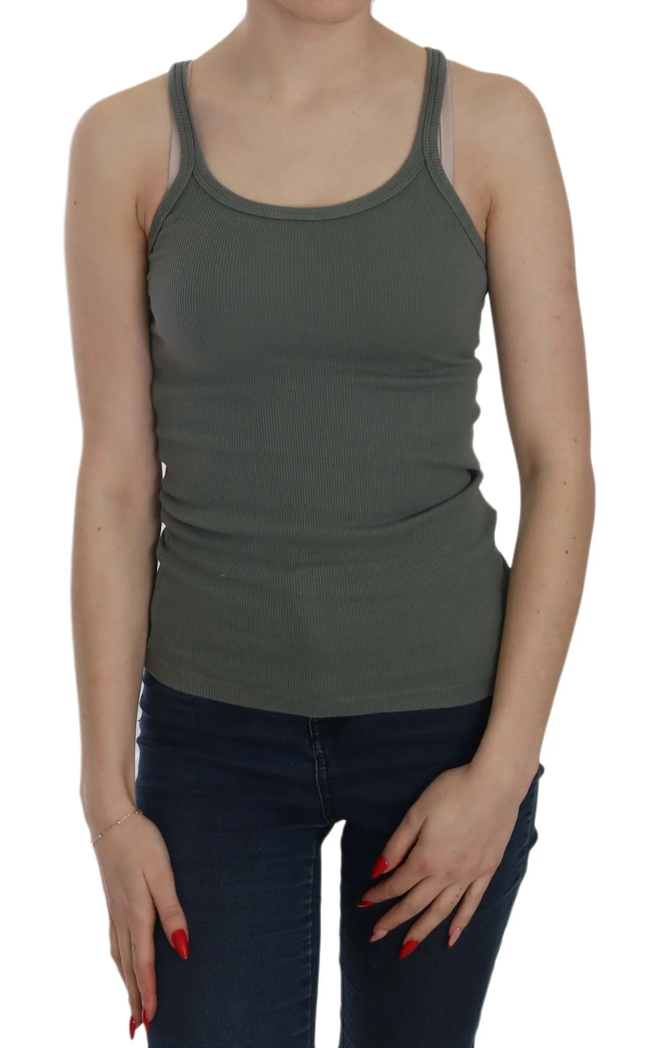 PINK MEMORIES Women's Elegant Round Neck Sleeveless Green Cotton Blouse