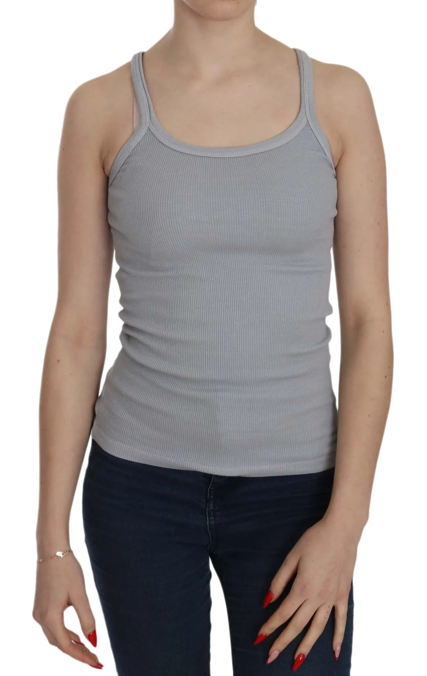 PINK MEMORIES Women's Elegant Sleeveless Light Gray Cotton Blouse