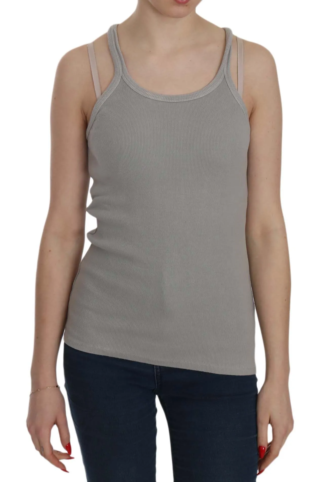 PINK MEMORIES Women's Elegant Sleeveless Grey Cotton Blouse