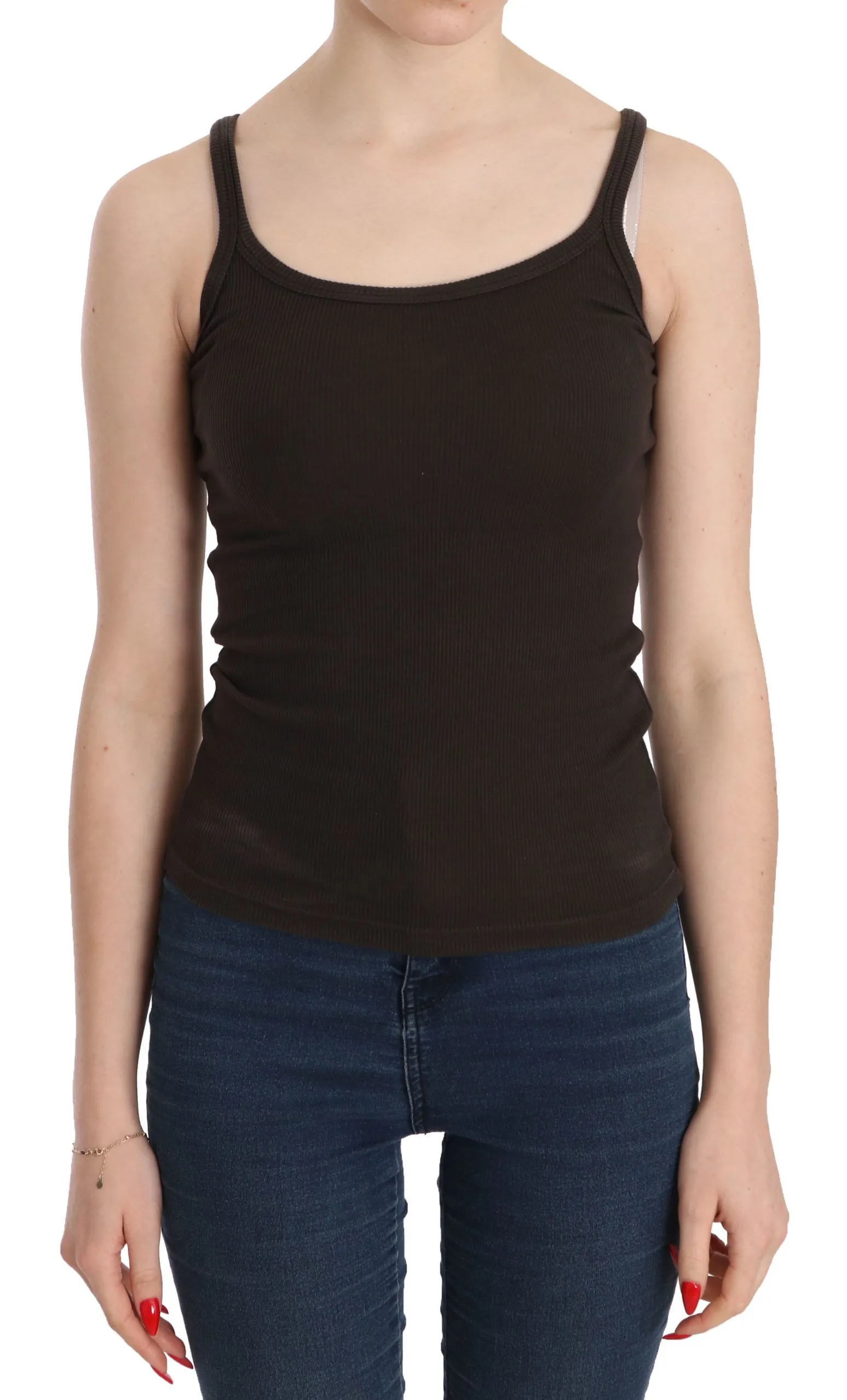 PINK MEMORIES Women's Elegant Dark Brown Spaghetti Strap Blouse