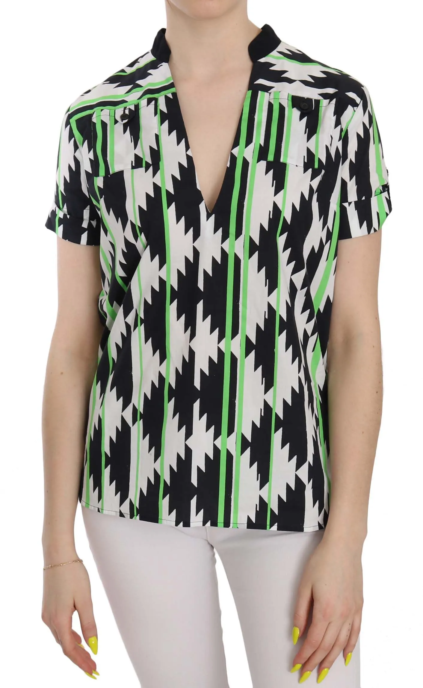 Costume National Women's Glam Short Sleeve Plunging Neck Top