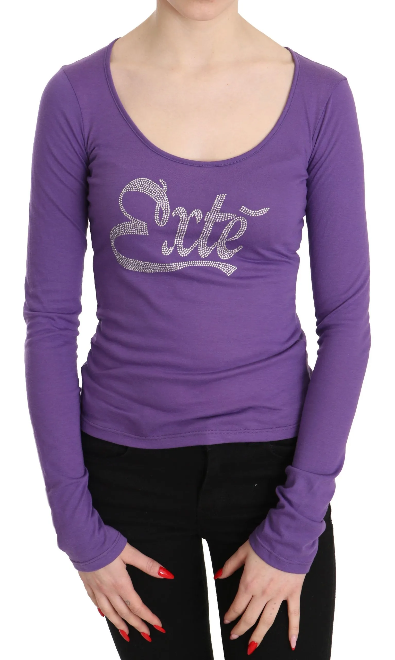 Exte Women's Elegant Purple Crystal Embellished Long Sleeve Top