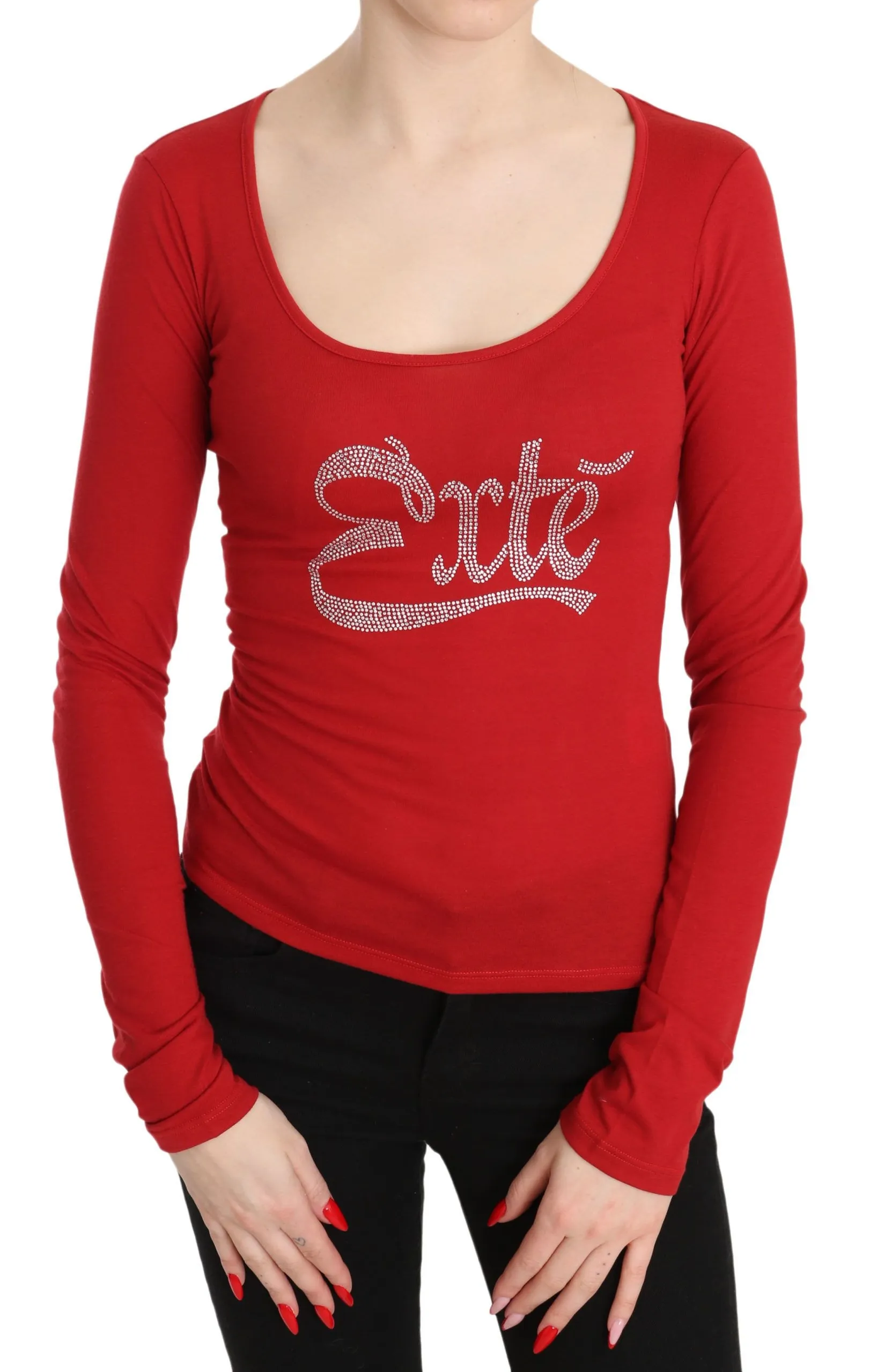 Exte Women's Red Crystal Embellished Long Sleeve Top