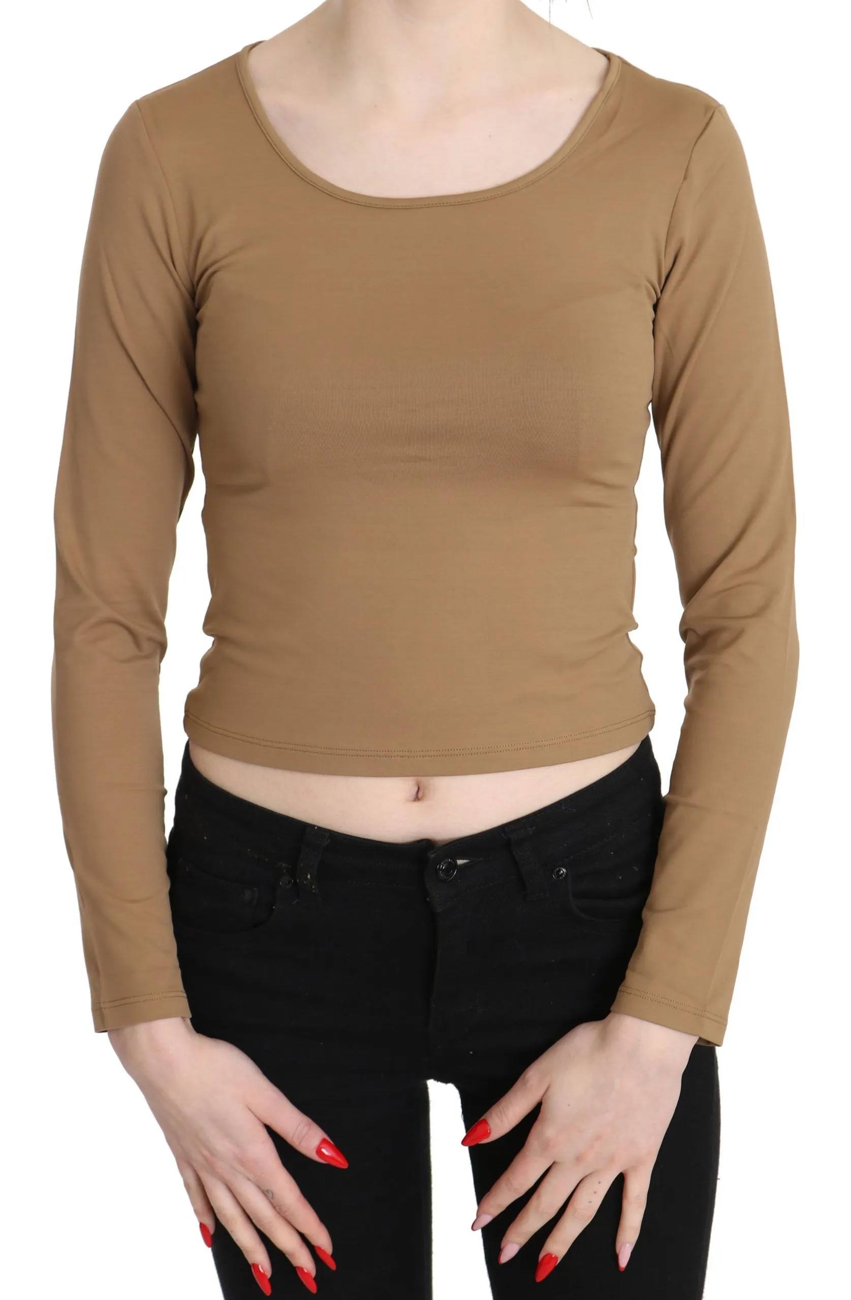 GF Ferre Women's Elegant Brown Long Sleeve Cropped Top