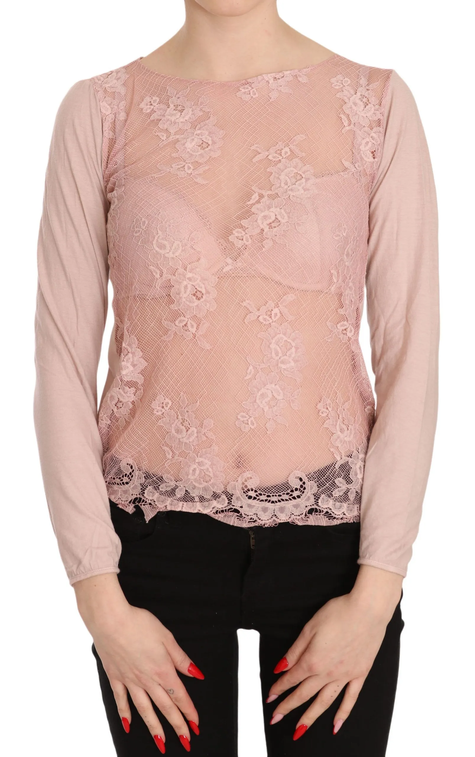 PINK MEMORIES Women's Chic Pink See-Through Cotton Blouse