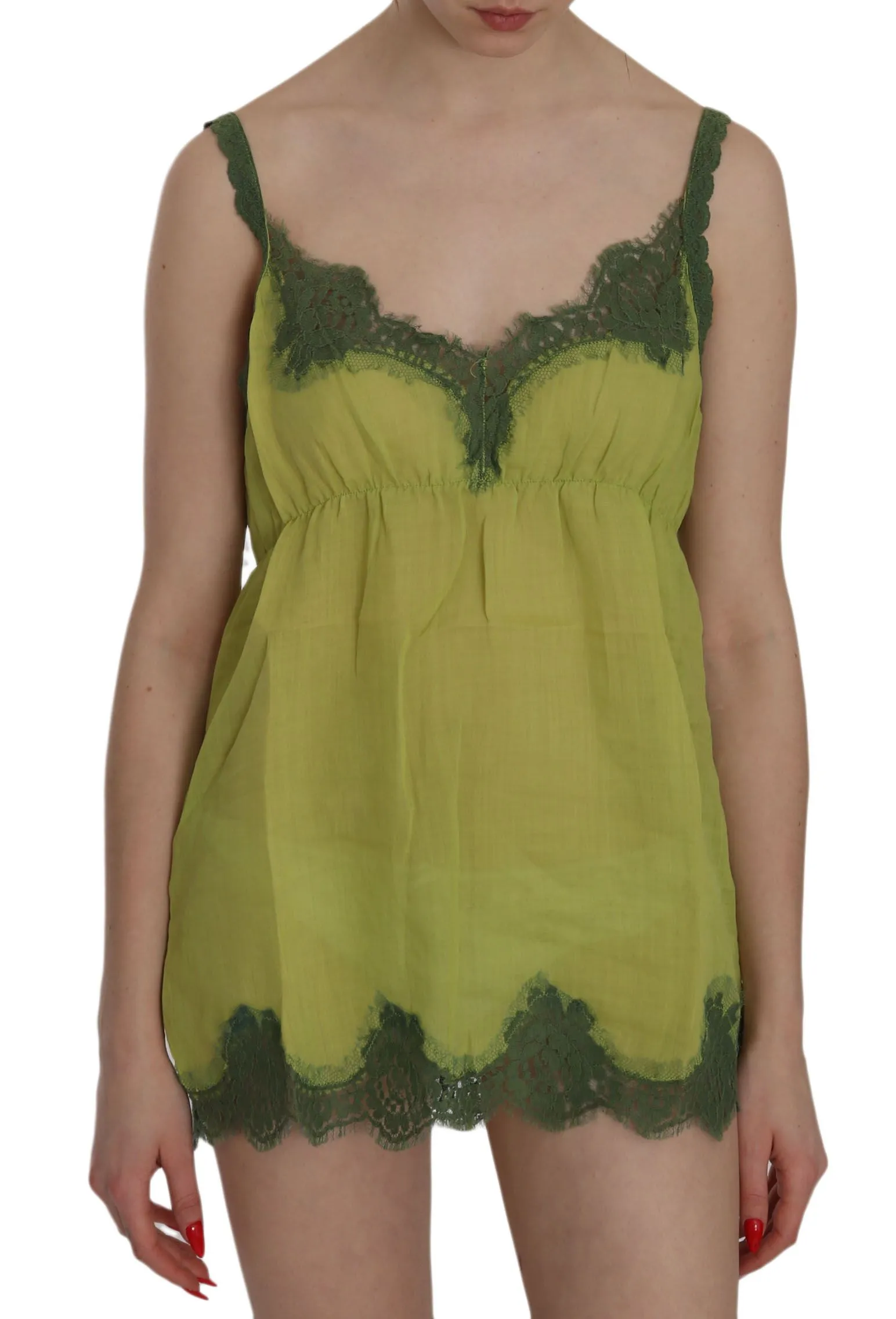 PINK MEMORIES Women's Elegant Green Lace Linen Tank Top