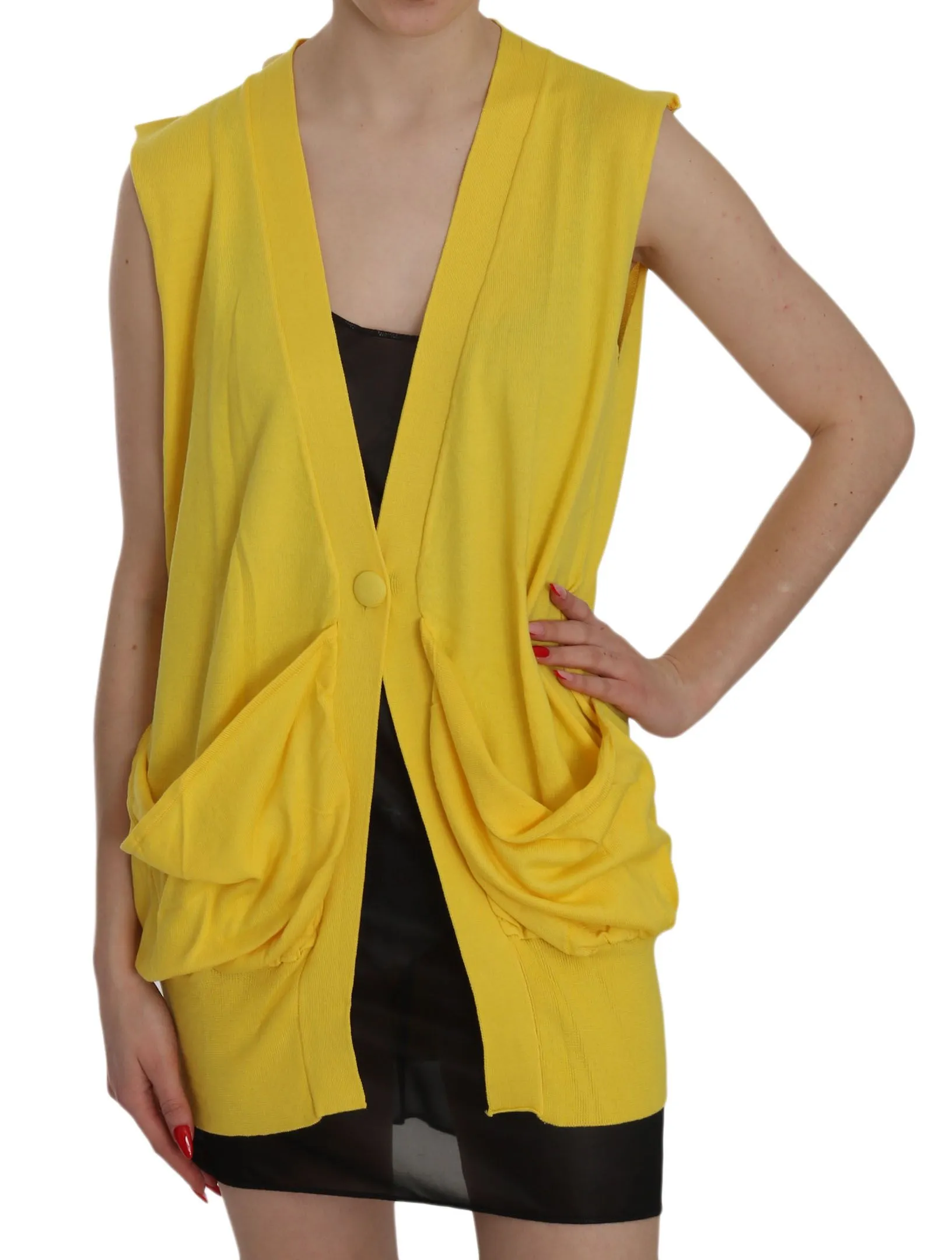 PINK MEMORIES Women's Elegant Yellow Sleeveless Cotton Vest