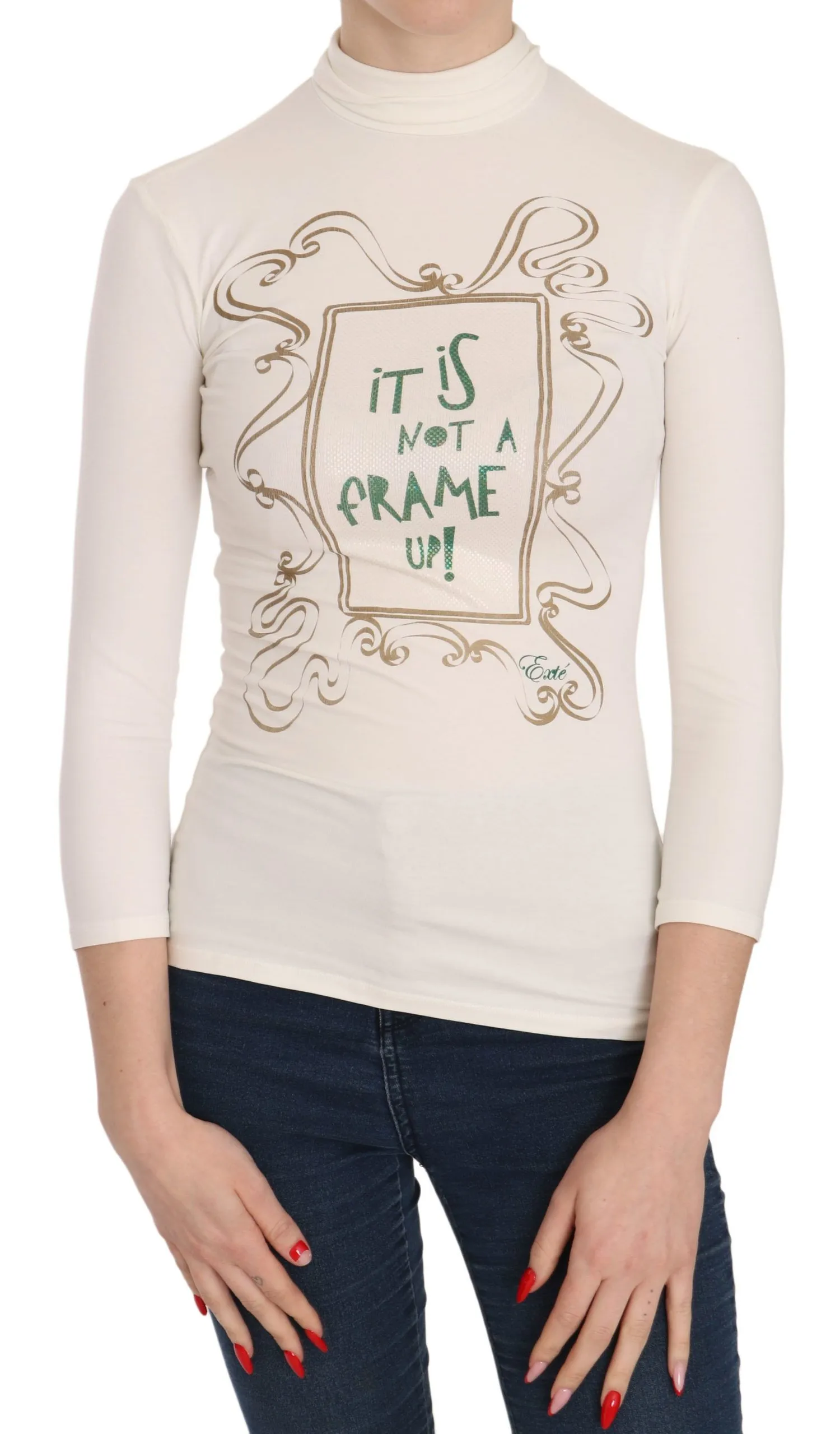 Exte Women's Elegant White Long Sleeve Crew Neck Top