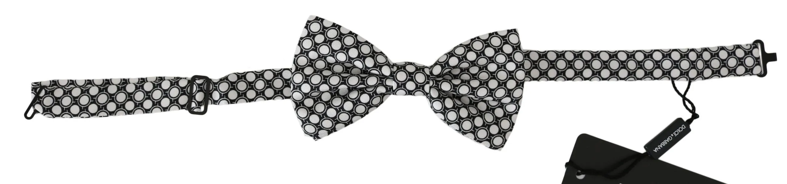 Dolce & Gabbana Men's Elegant Black White Circle Silk Bow Tie