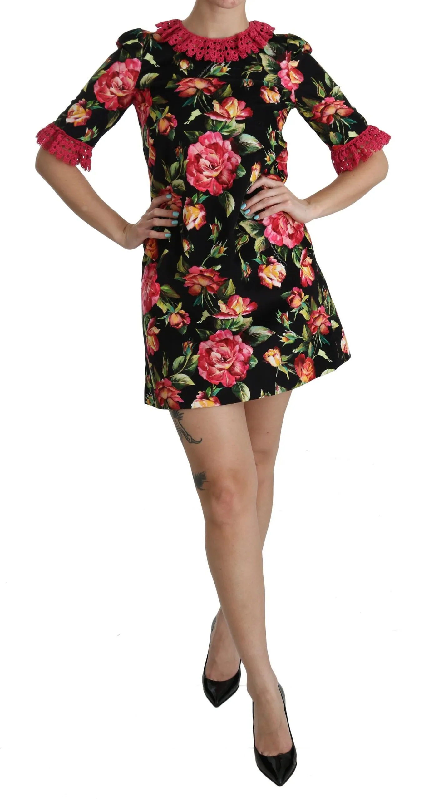 Dolce & Gabbana Women's Elegant Floral Lace A-Line Mini Dress