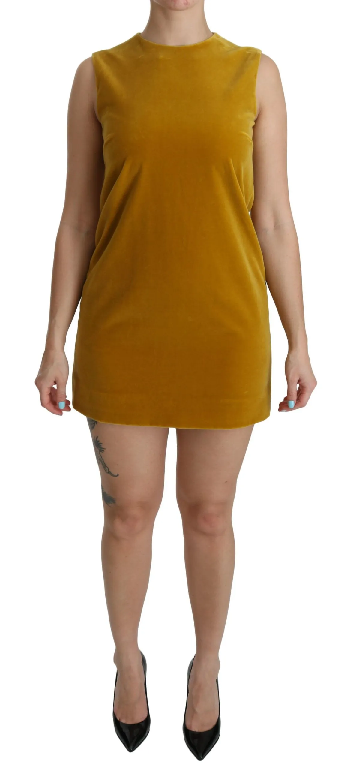 Dolce & Gabbana Women's Mustard Velvet Shift Mini Dress