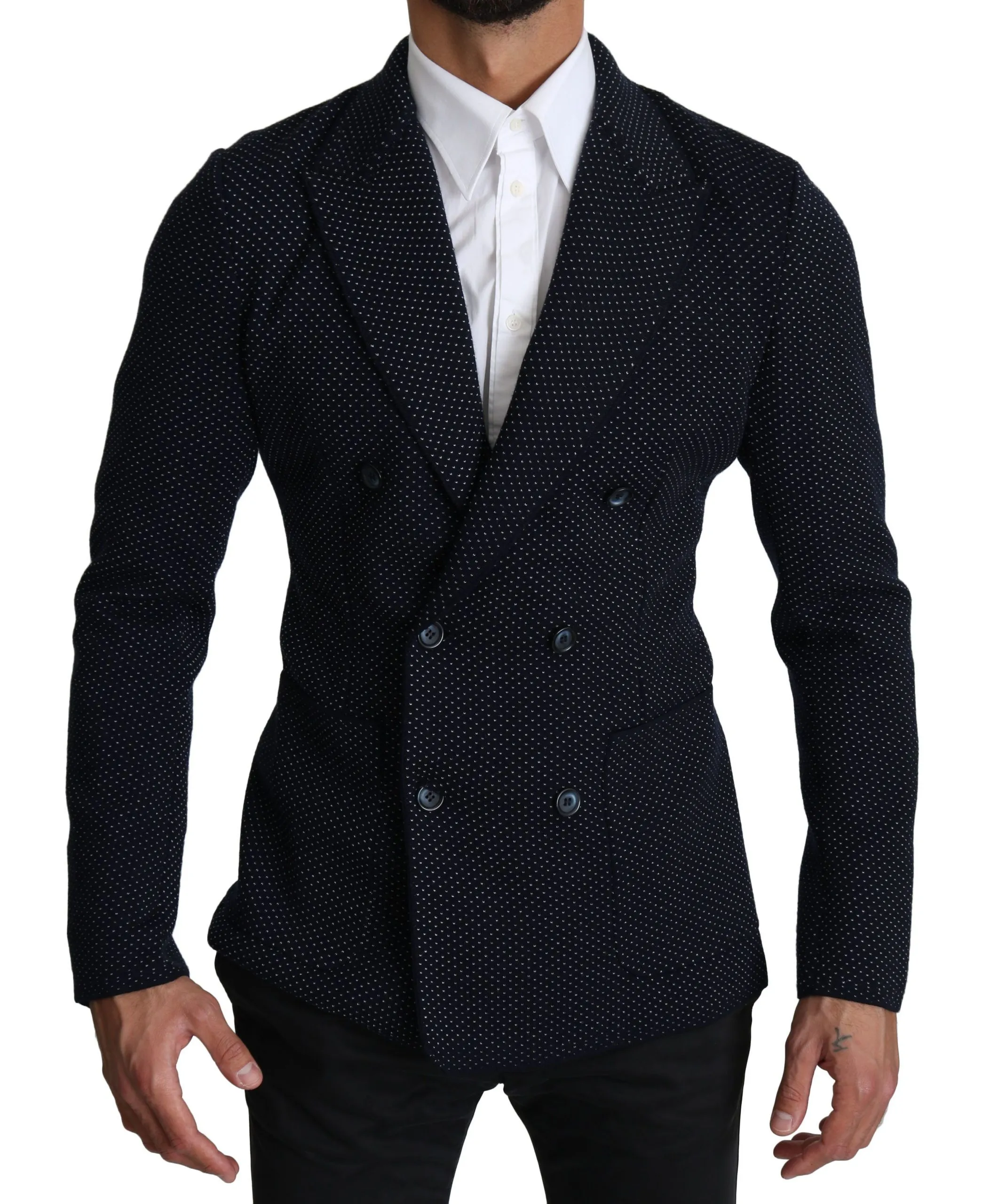 Dolce & Gabbana Men's Elegant Dark Blue Dotted Slim-Fit Blazer