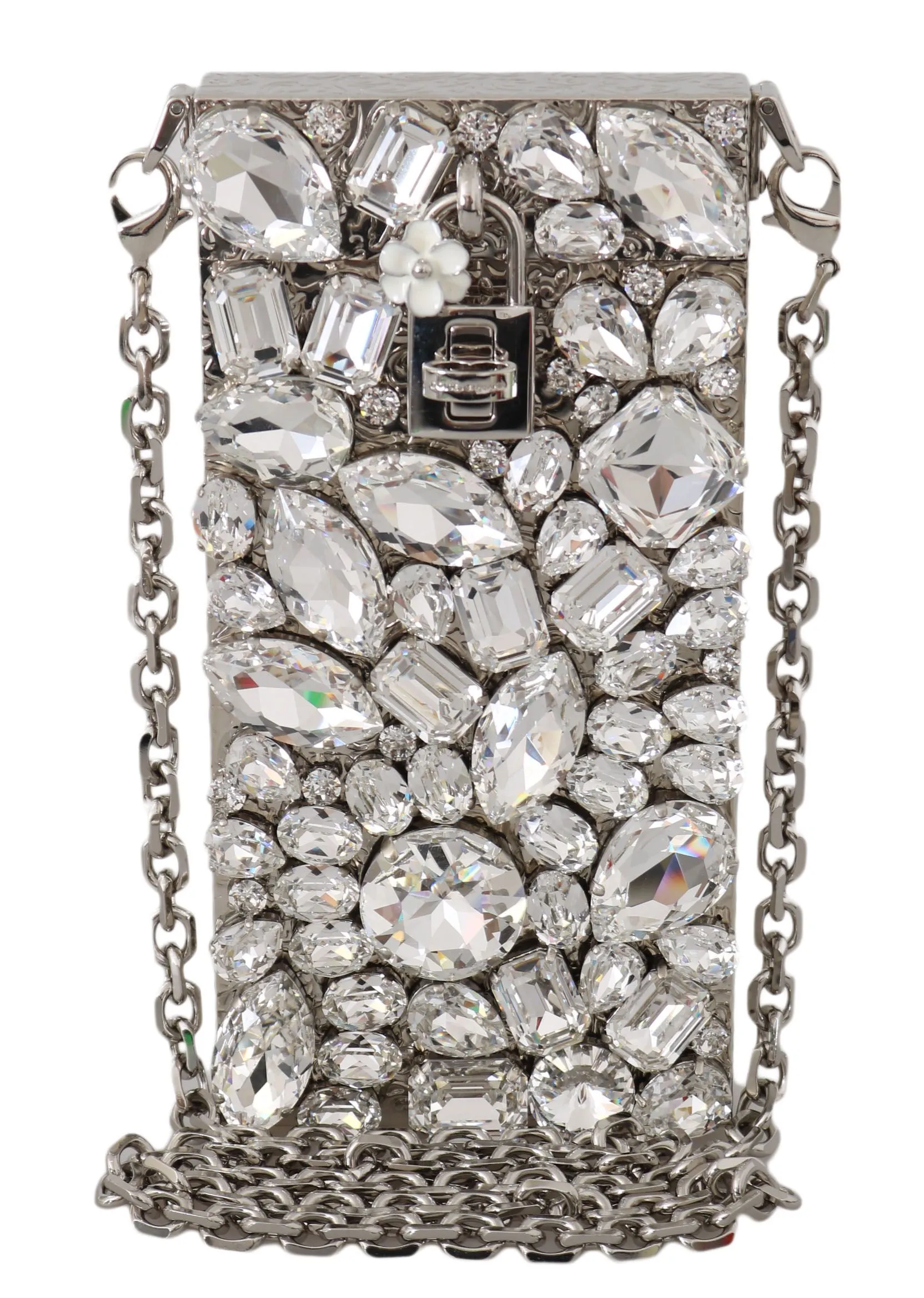 Dolce & Gabbana Women's Elegant Silver Crystal Case Crossbody Purse