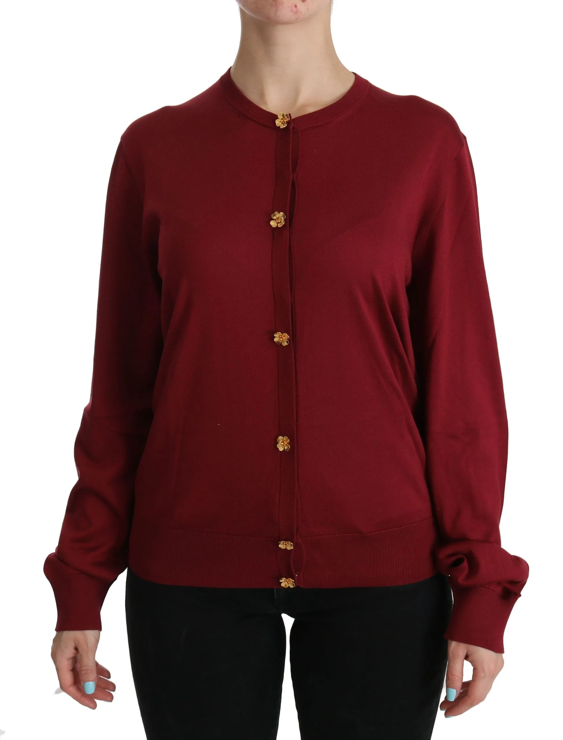 Dolce & Gabbana Women's Silk Red Cardigan Top with Button Accents