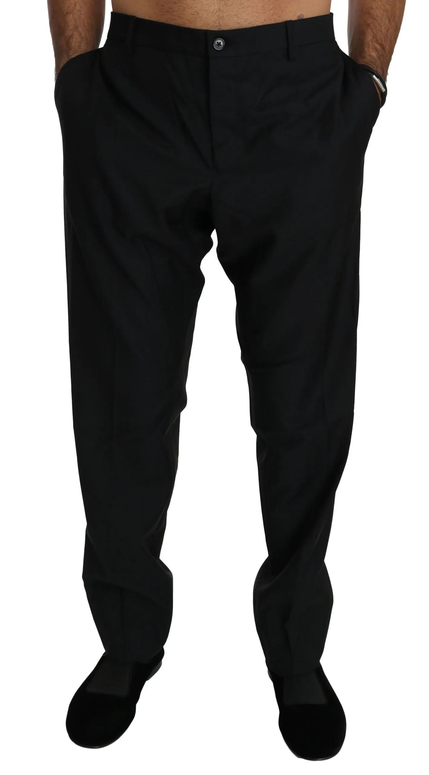 Dolce & Gabbana Men's Elegant Black Virgin Wool Dress Pants