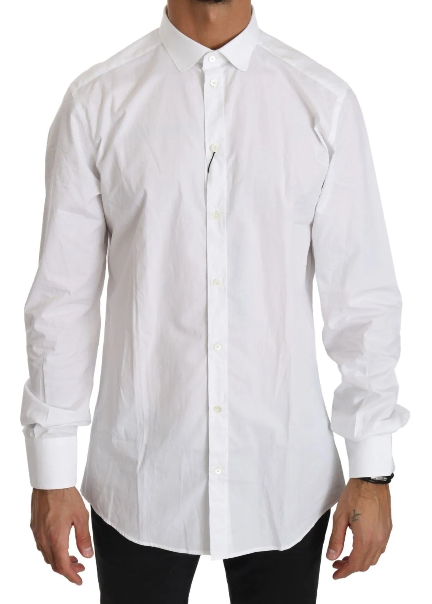 Dolce & Gabbana Men's Elegant White Cotton Gold Fit Shirt