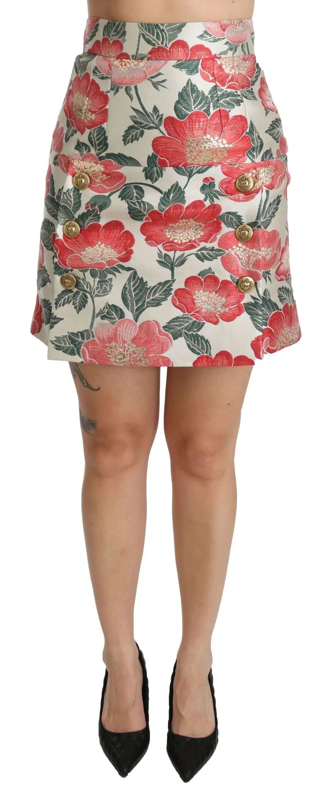 Dolce & Gabbana Women's Elegant White Floral High Waist Skirt