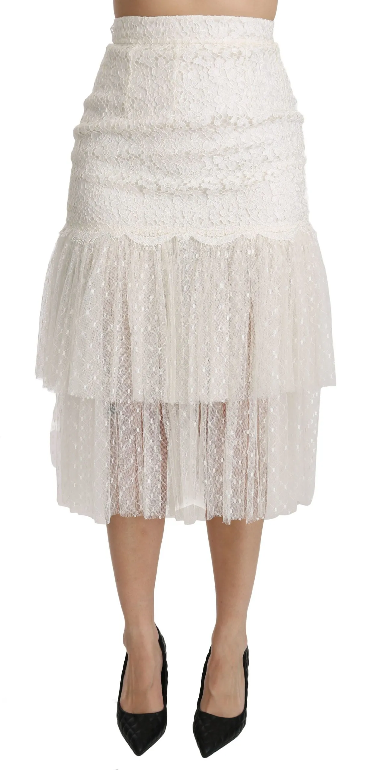 Dolce & Gabbana Women's Elegant White Lace High-Waist Skirt