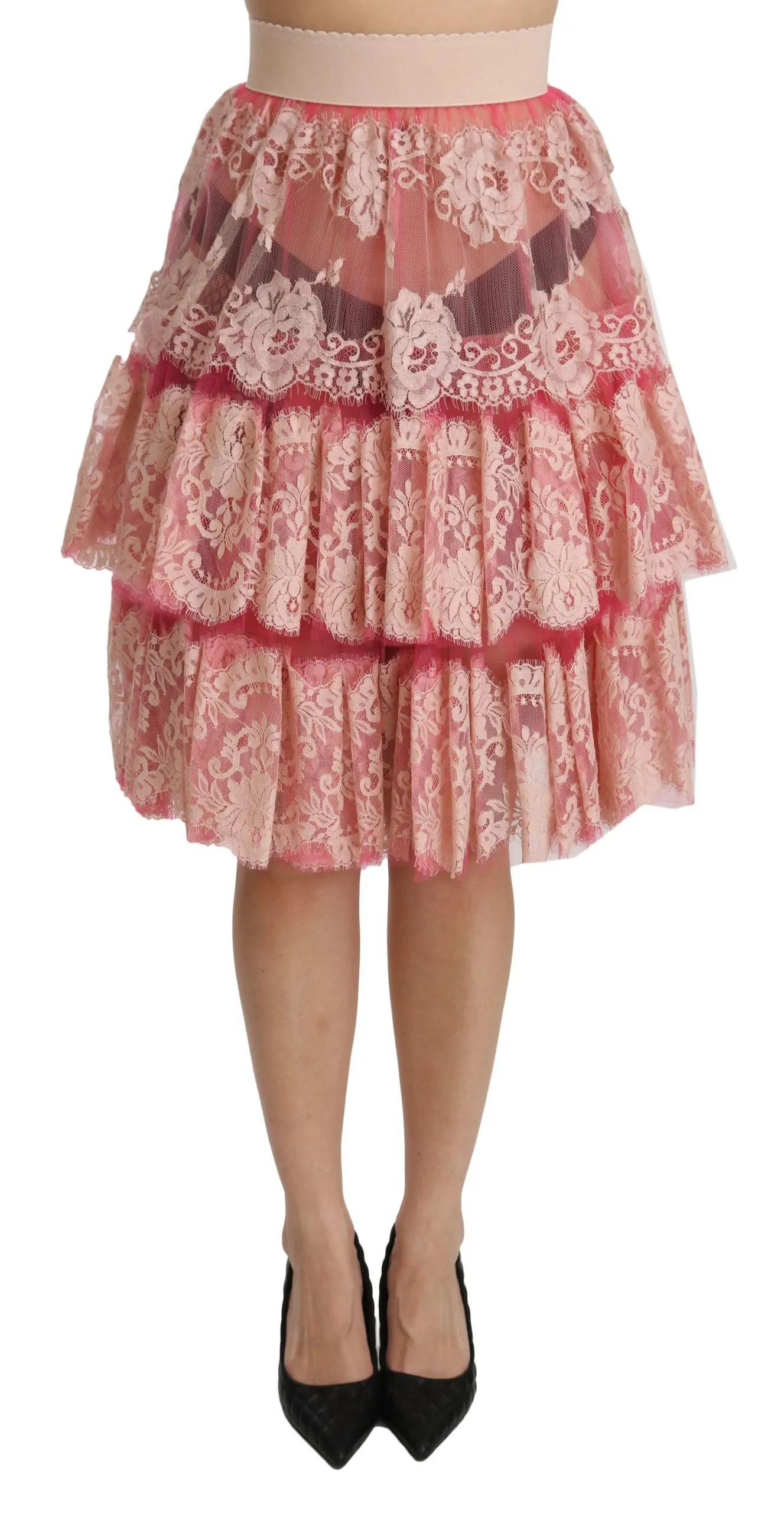 Dolce & Gabbana Women's Elegant Pink Lace High-Waist Skirt