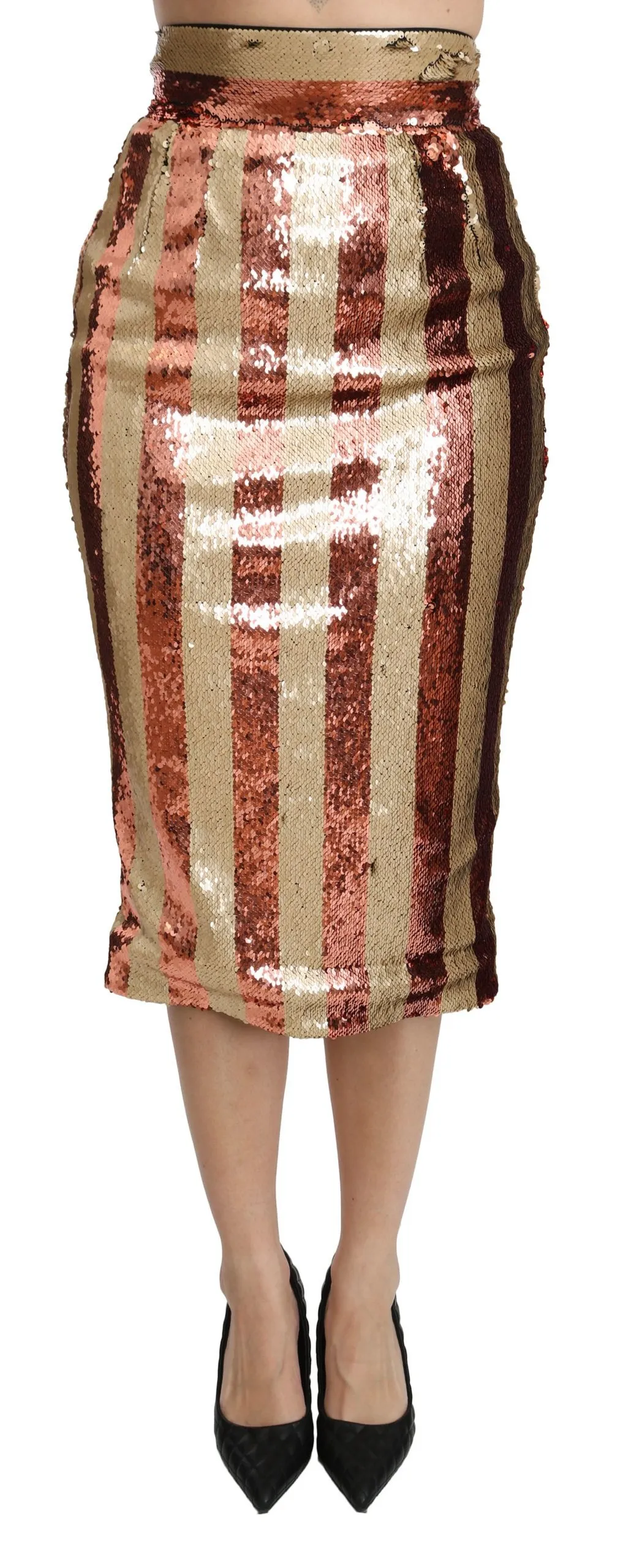 Dolce & Gabbana Women's Elegant Gold Stripe High Waist Skirt