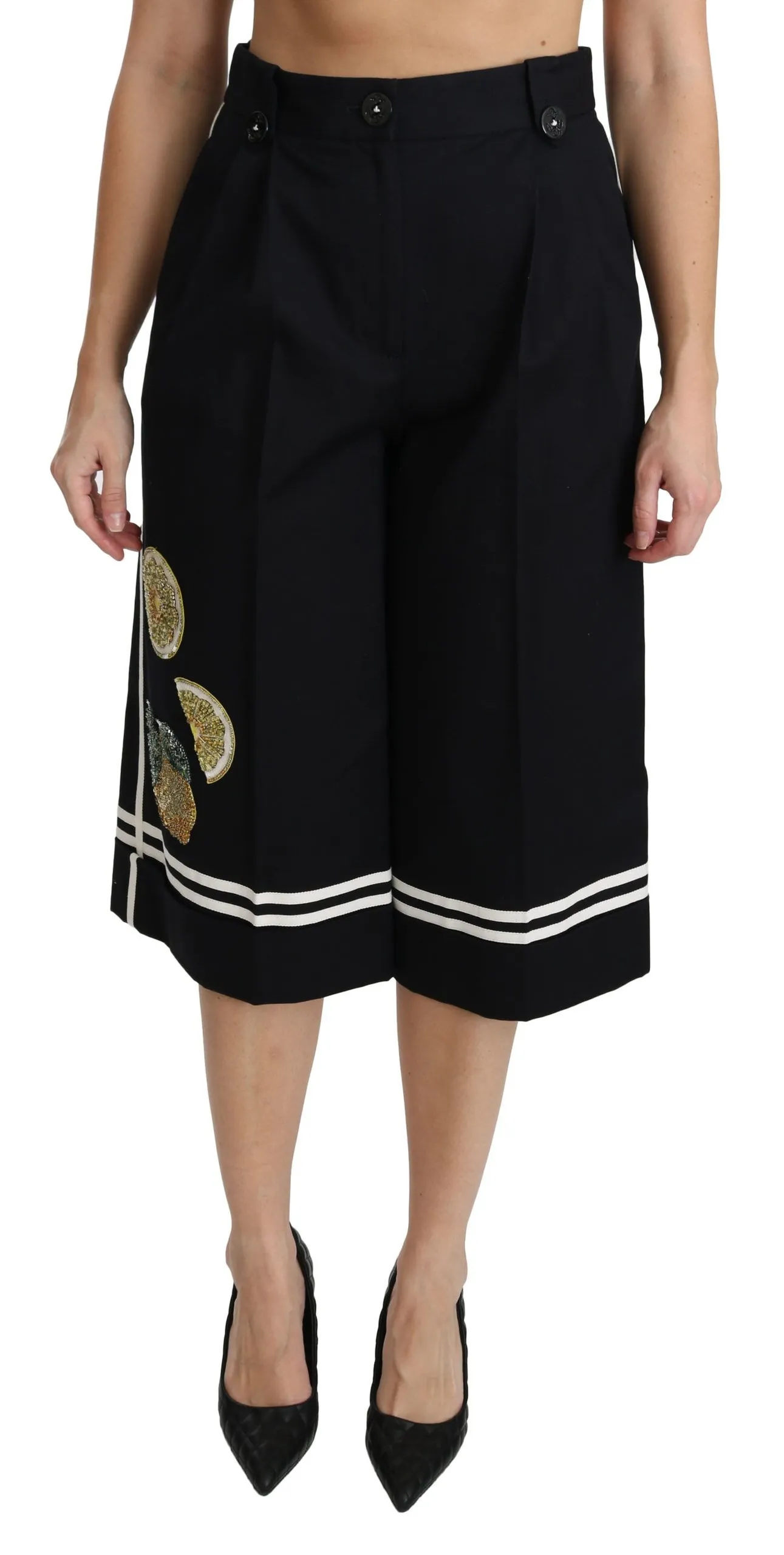 Dolce & Gabbana Women's High Waist Palazzo Cropped Pants in Black Lemon
