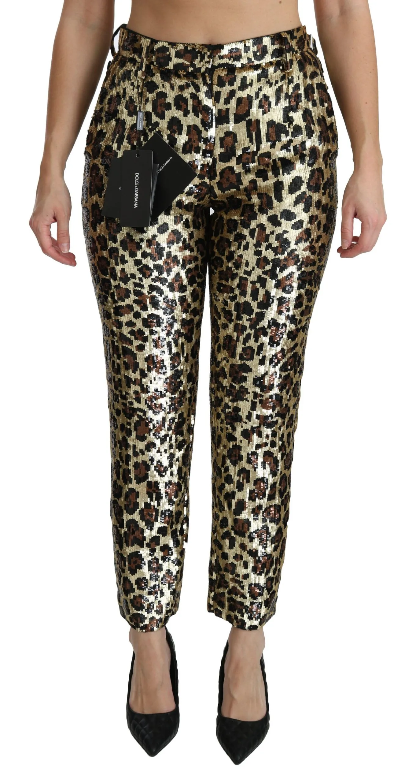 Dolce & Gabbana Women's Chic High Waist Leopard Sequin Pants