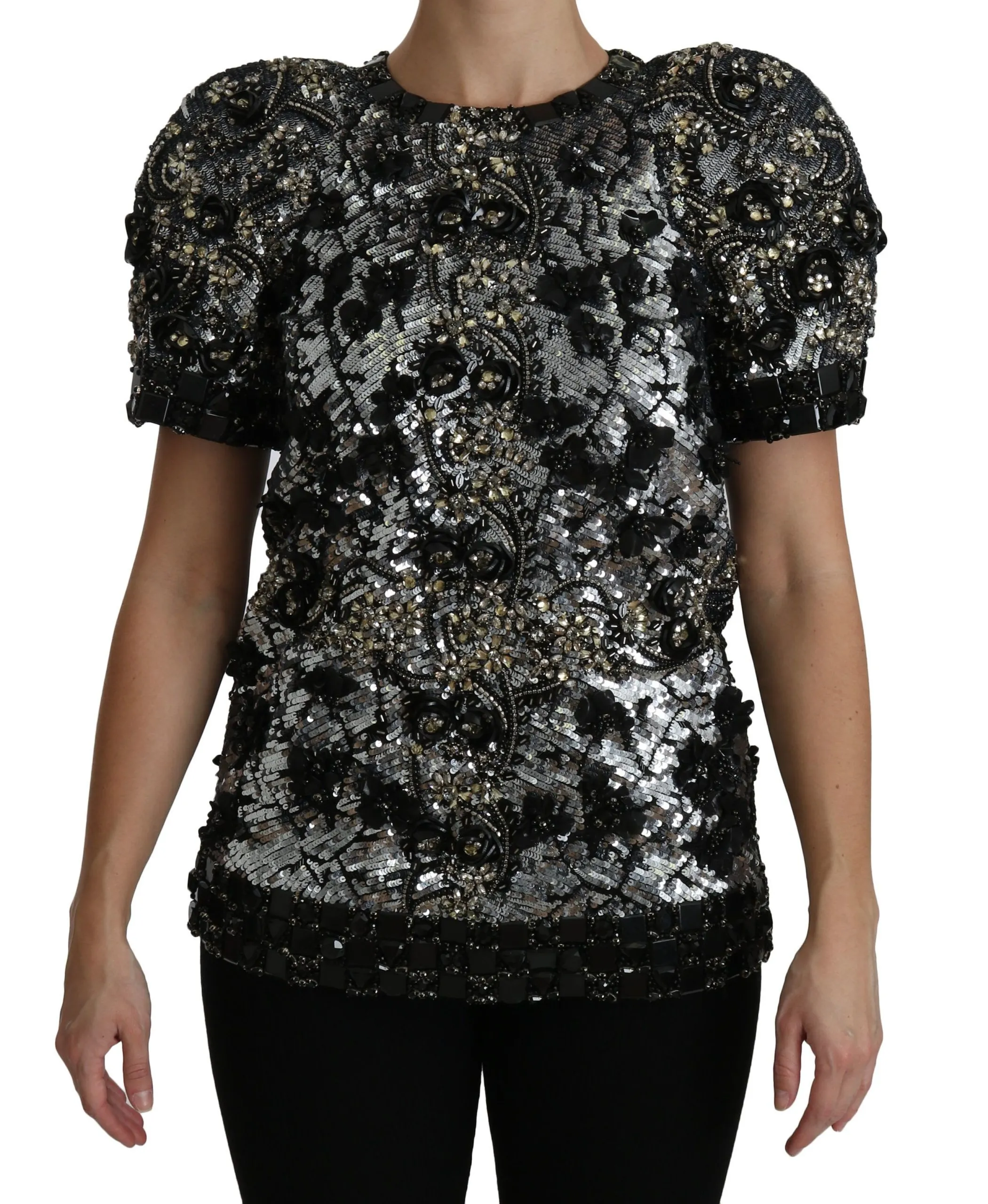 Dolce & Gabbana Women's Sequined Crystal Embellished Crew Neck Top