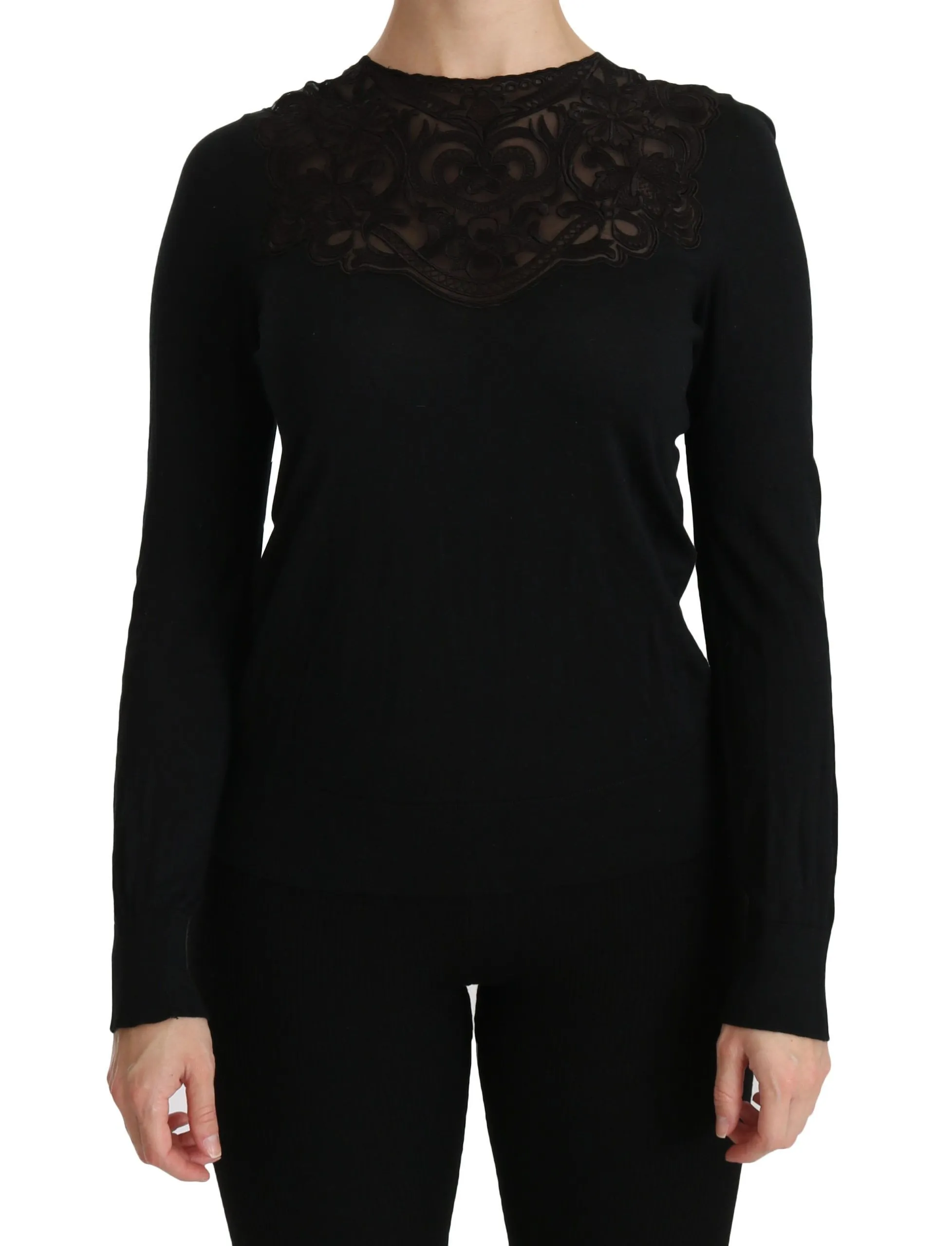 Dolce & Gabbana Women's Elegant Silk-Blend Black Lace Blouse