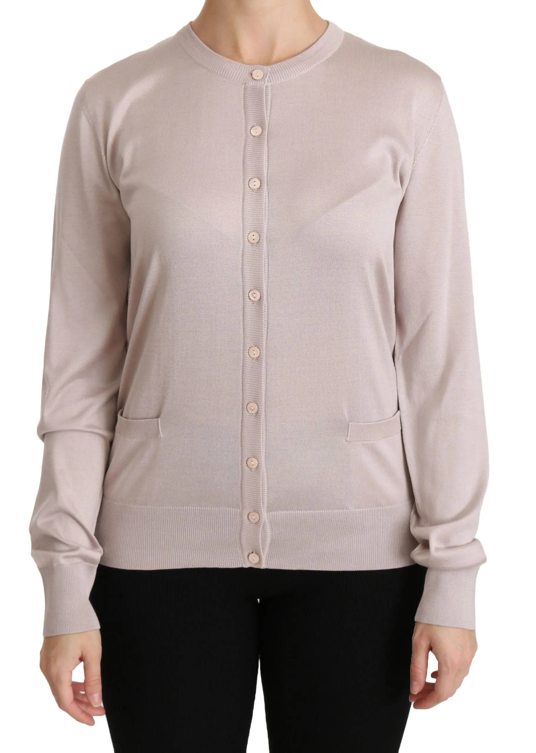 Dolce & Gabbana Women's Silk Blend Pink Crew Neck Cardigan
