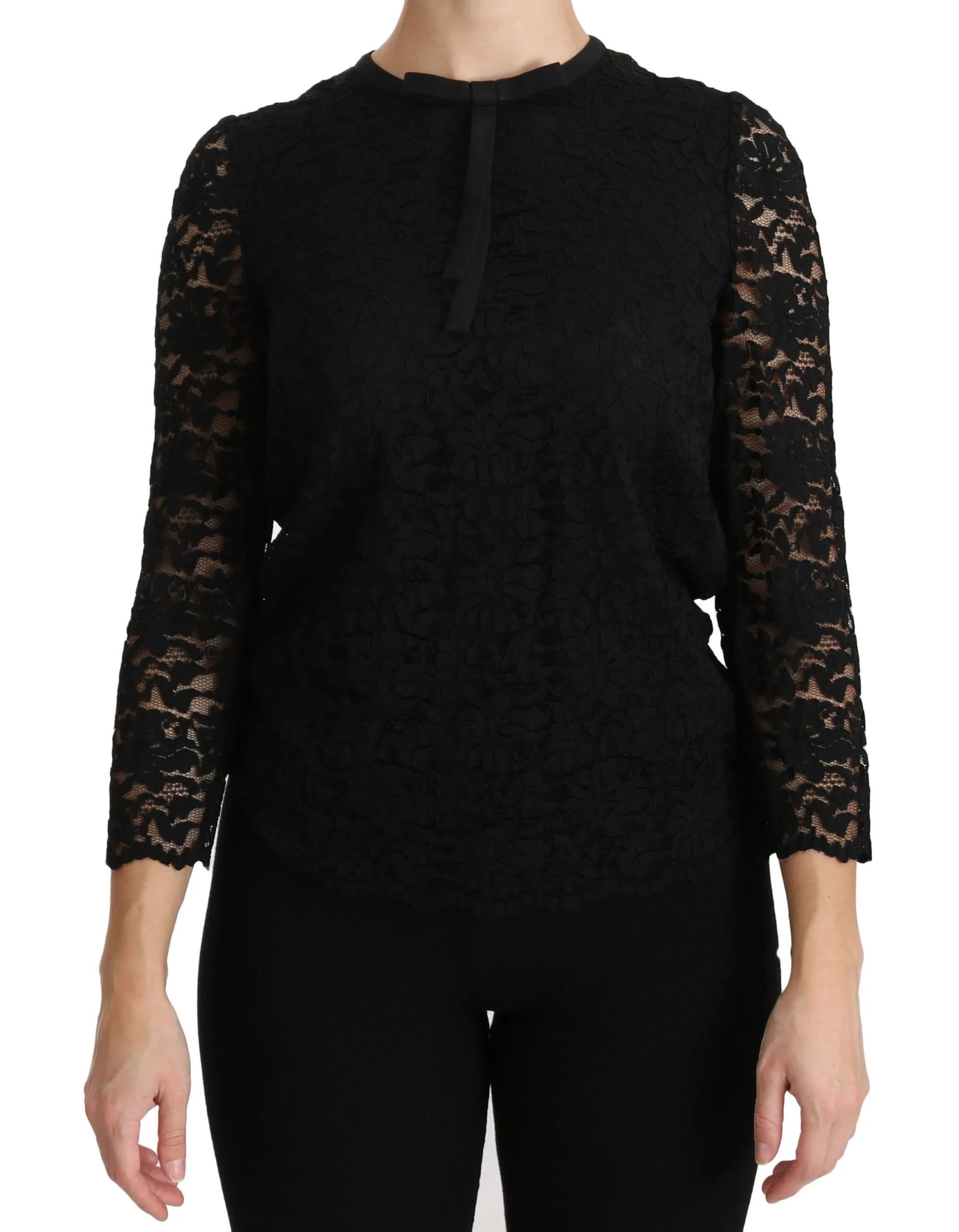 Dolce & Gabbana Women's Elegant Black Lace Crew Neck Blouse