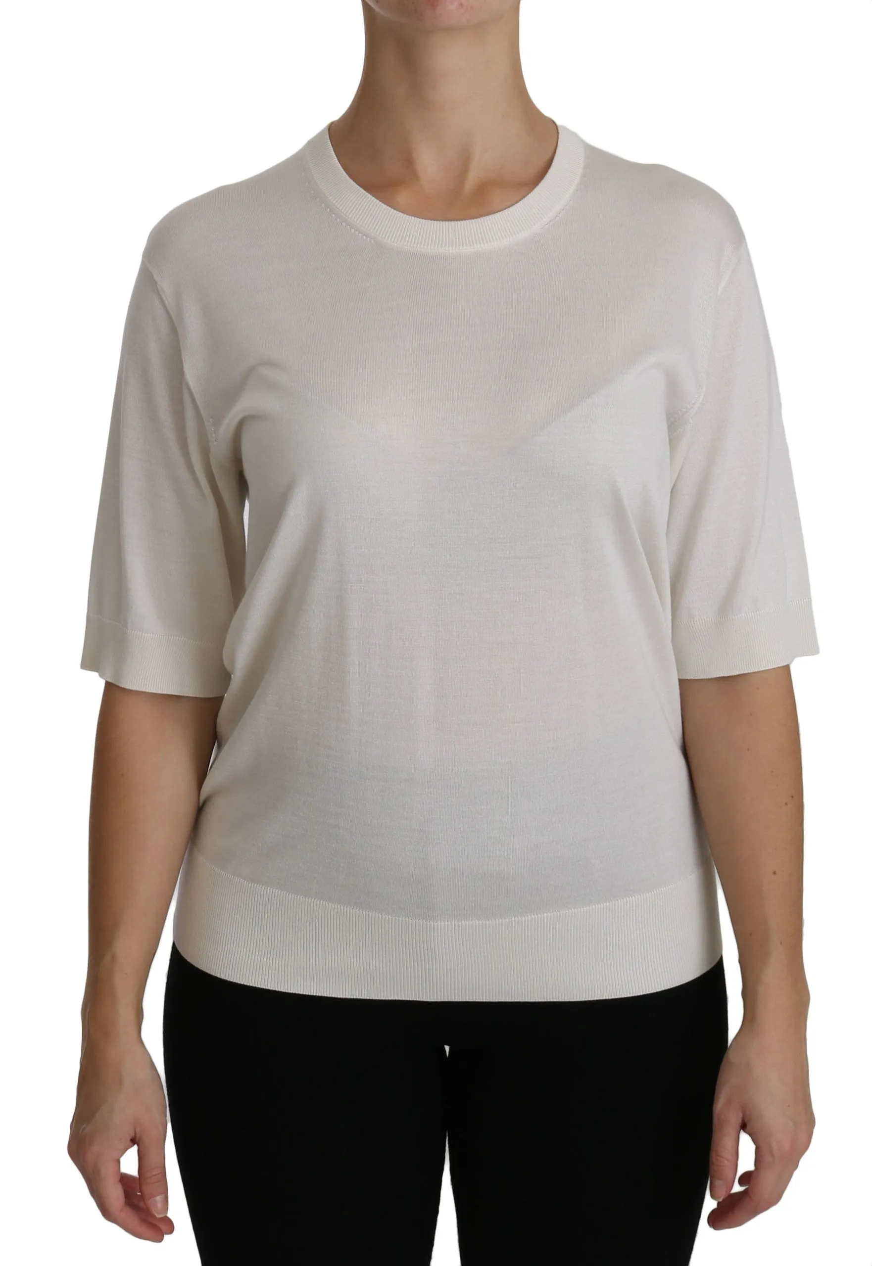 Dolce & Gabbana Women's Elegant White Silk Crew Neck Top