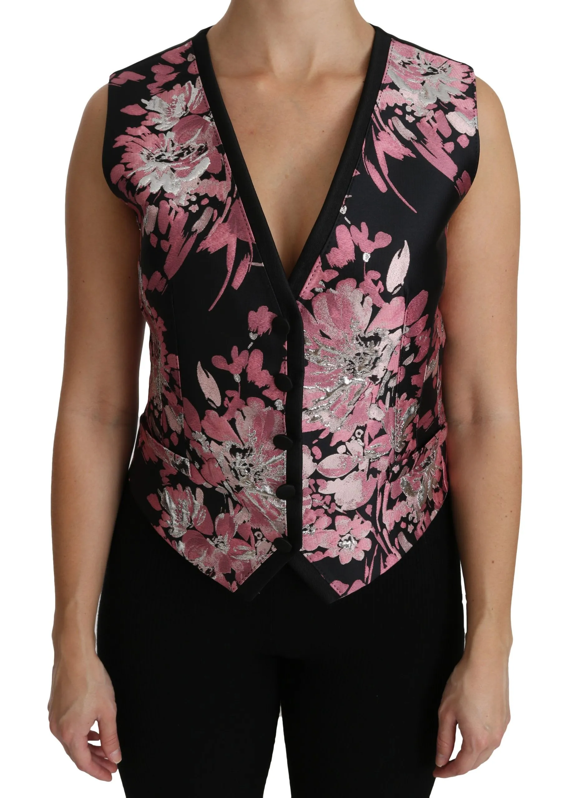 Dolce & Gabbana Women's Elegant Floral Brocade Plunging Vest Top